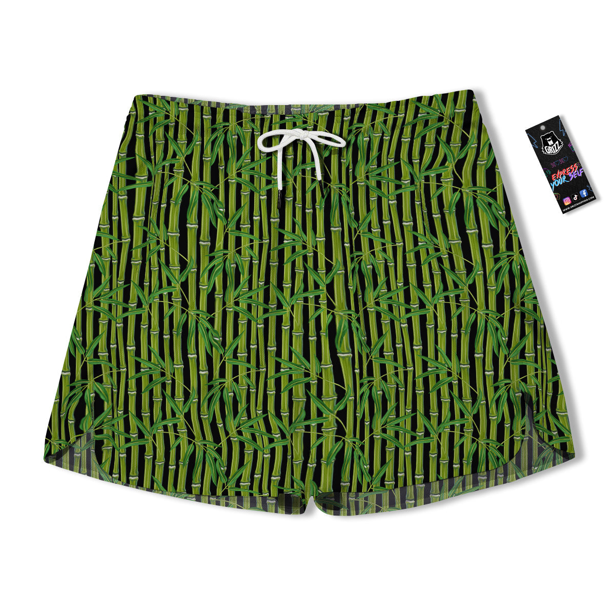 Green Bamboo And Leaves Print Pattern Men's Running Shorts-grizzshop