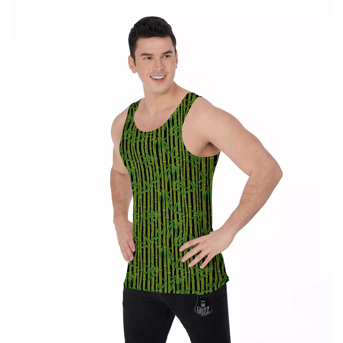 Green Bamboo And Leaves Print Pattern Men's Tank Top-grizzshop