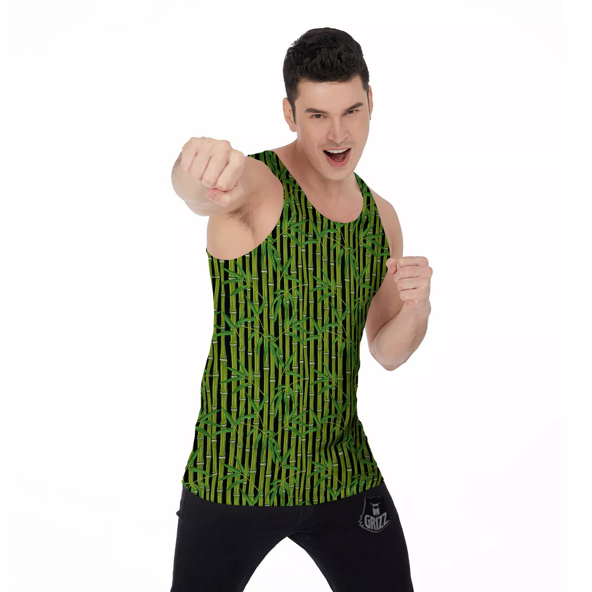 Green Bamboo And Leaves Print Pattern Men's Tank Top-grizzshop
