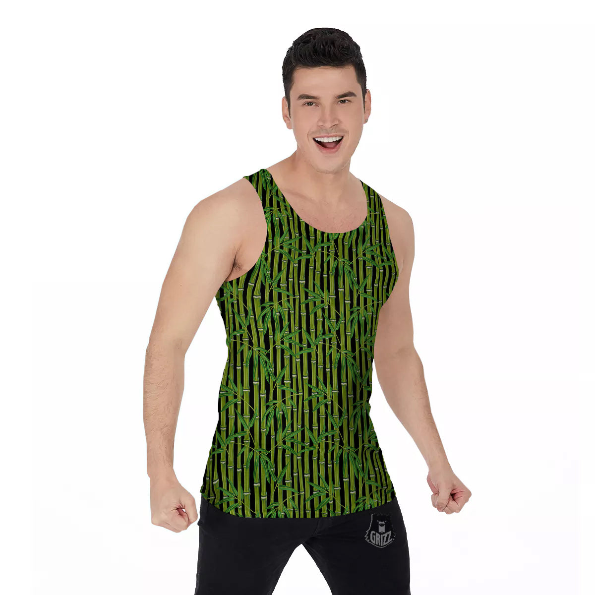 Green Bamboo And Leaves Print Pattern Men's Tank Top-grizzshop