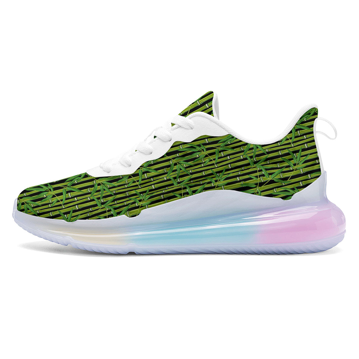 Green Bamboo And Leaves Print Pattern Running Sneakers-grizzshop