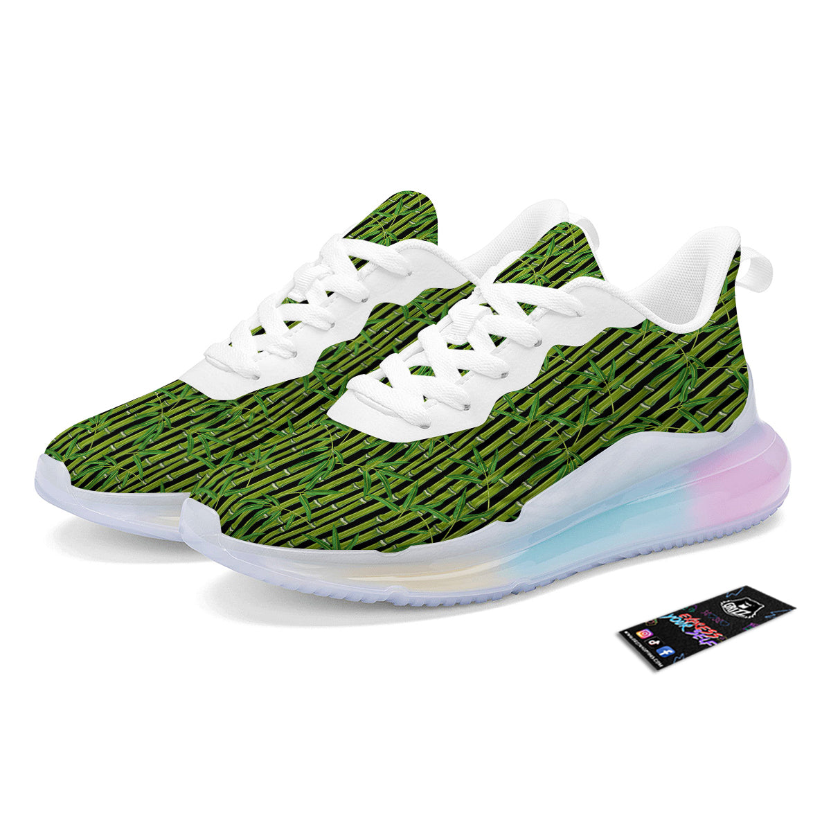 Green Bamboo And Leaves Print Pattern Running Sneakers-grizzshop