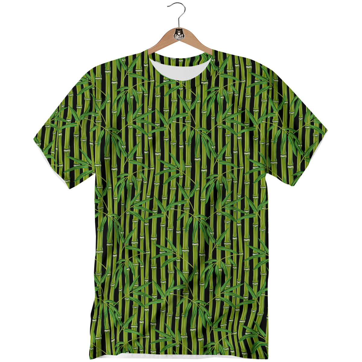 Green Bamboo And Leaves Print Pattern T-Shirt-grizzshop