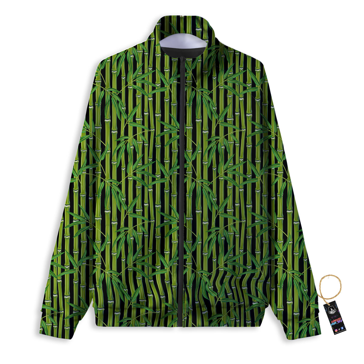 Green Bamboo And Leaves Print Pattern Track Jacket-grizzshop