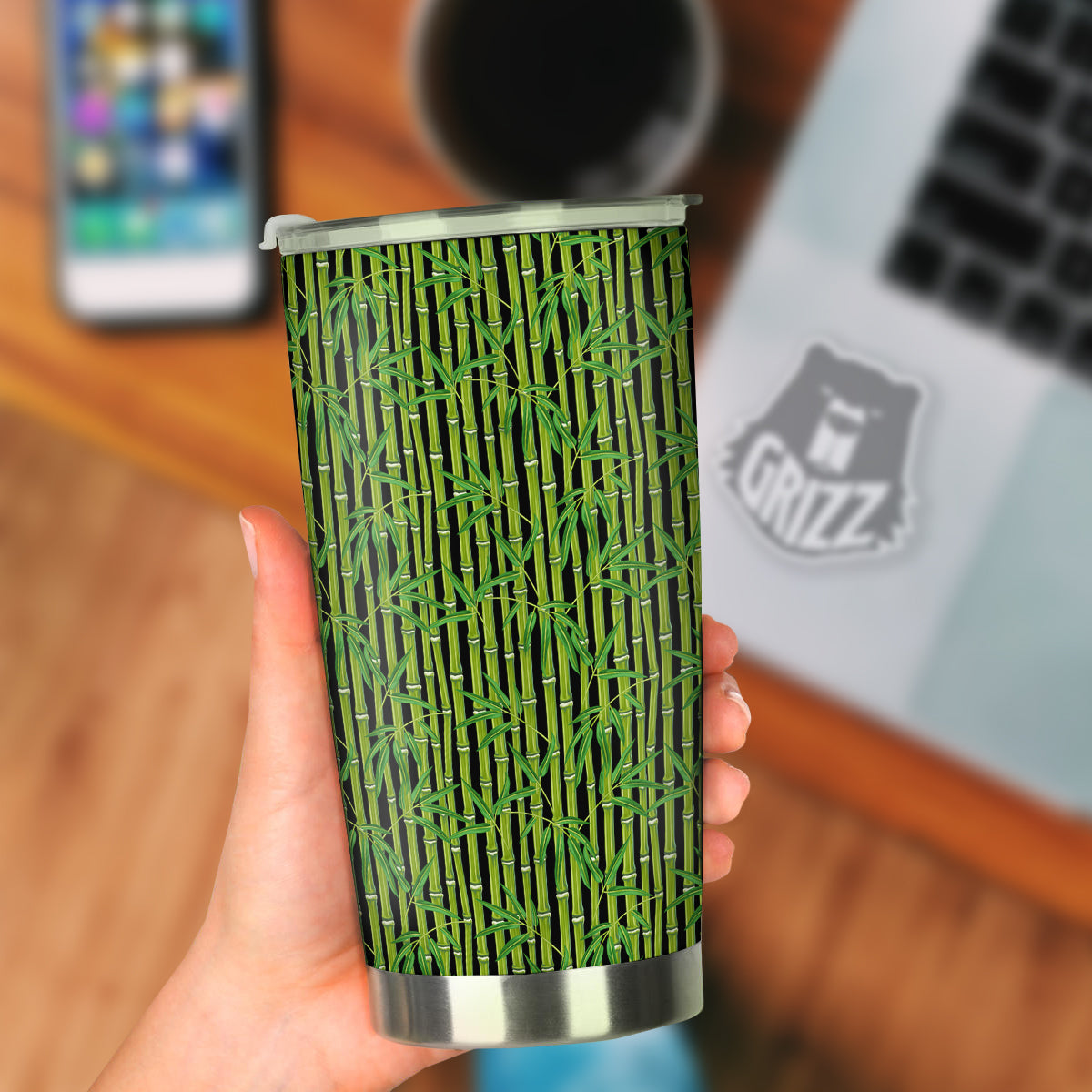 Green Bamboo And Leaves Print Pattern Tumbler-grizzshop