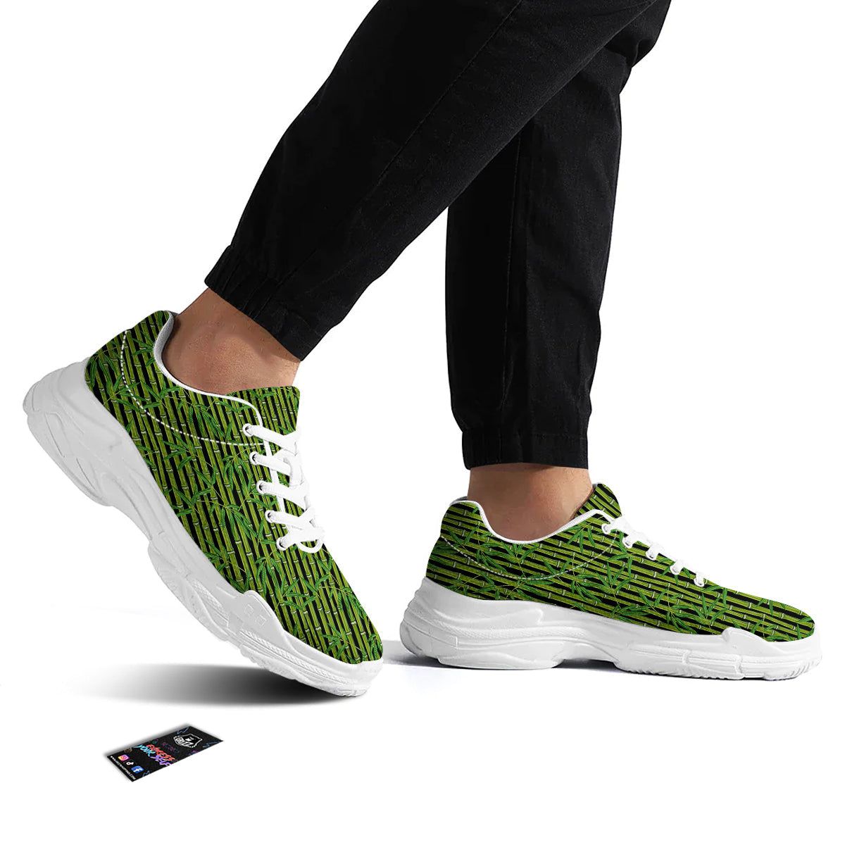 Green Bamboo And Leaves Print Pattern White Chunky Shoes-grizzshop