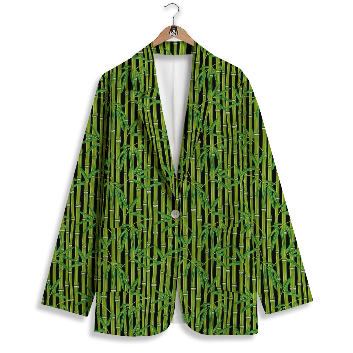 Green Bamboo And Leaves Print Pattern Women's Blazer-grizzshop