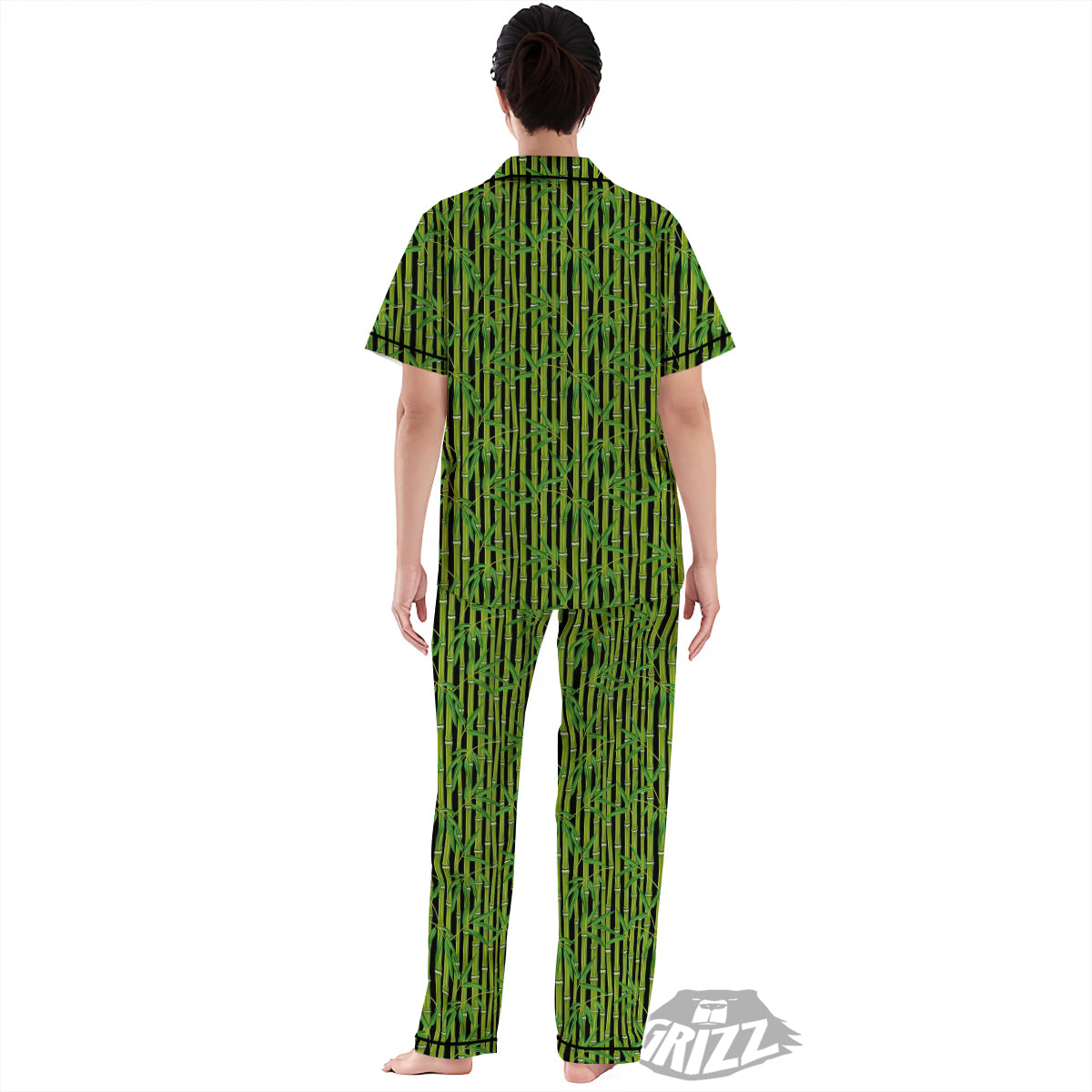Green Bamboo And Leaves Print Pattern Women's Pajamas Set-grizzshop