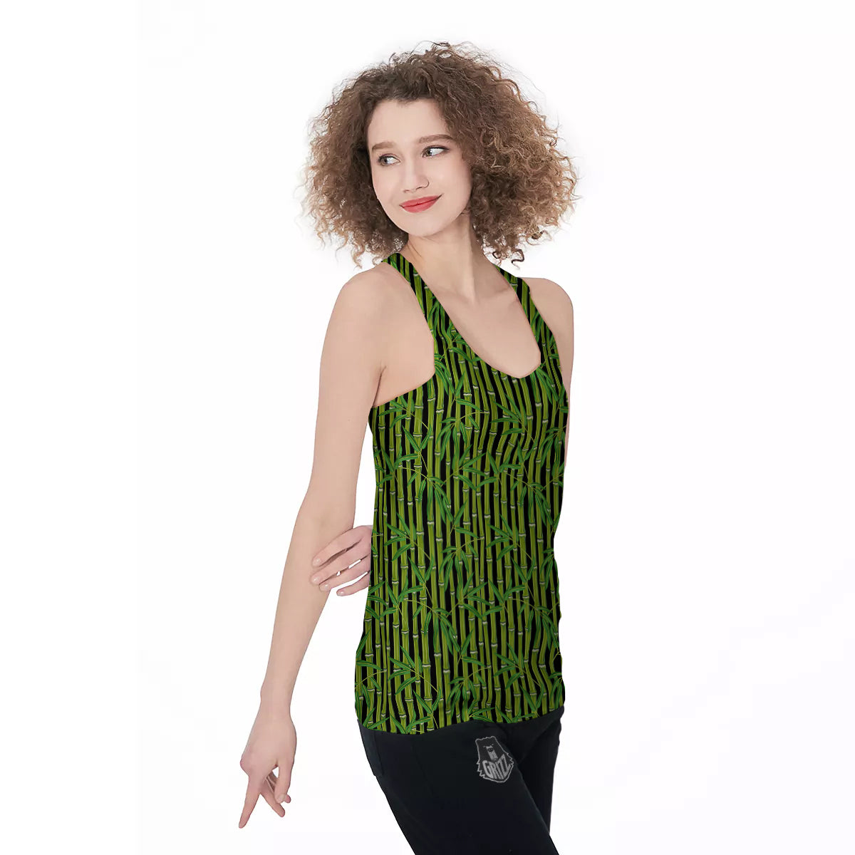 Green Bamboo And Leaves Print Pattern Women's Racerback Tank Top-grizzshop