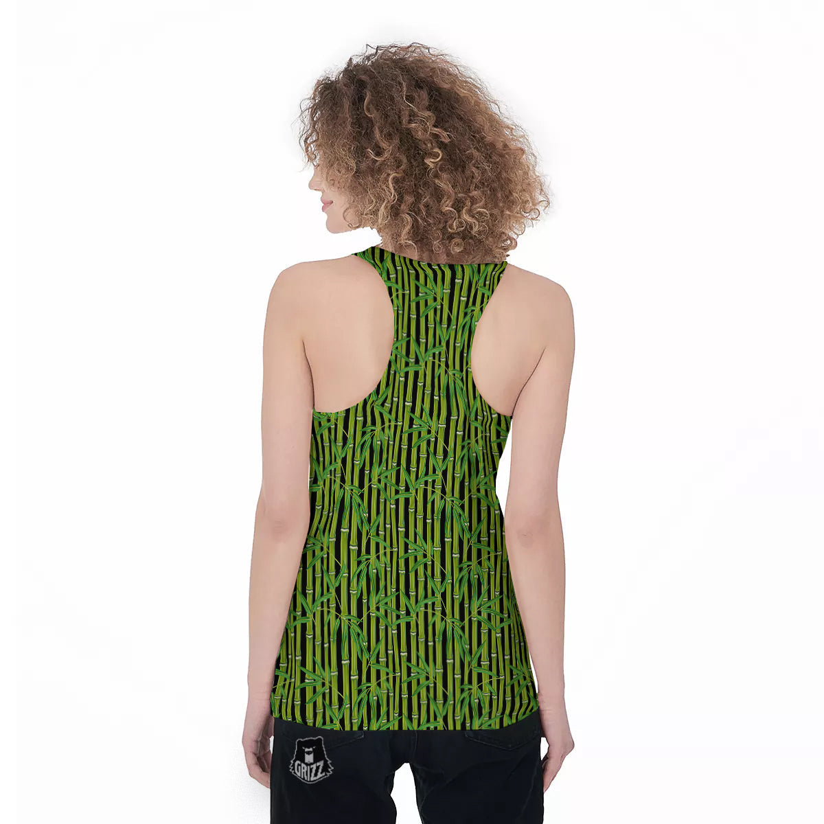 Green Bamboo And Leaves Print Pattern Women's Racerback Tank Top-grizzshop