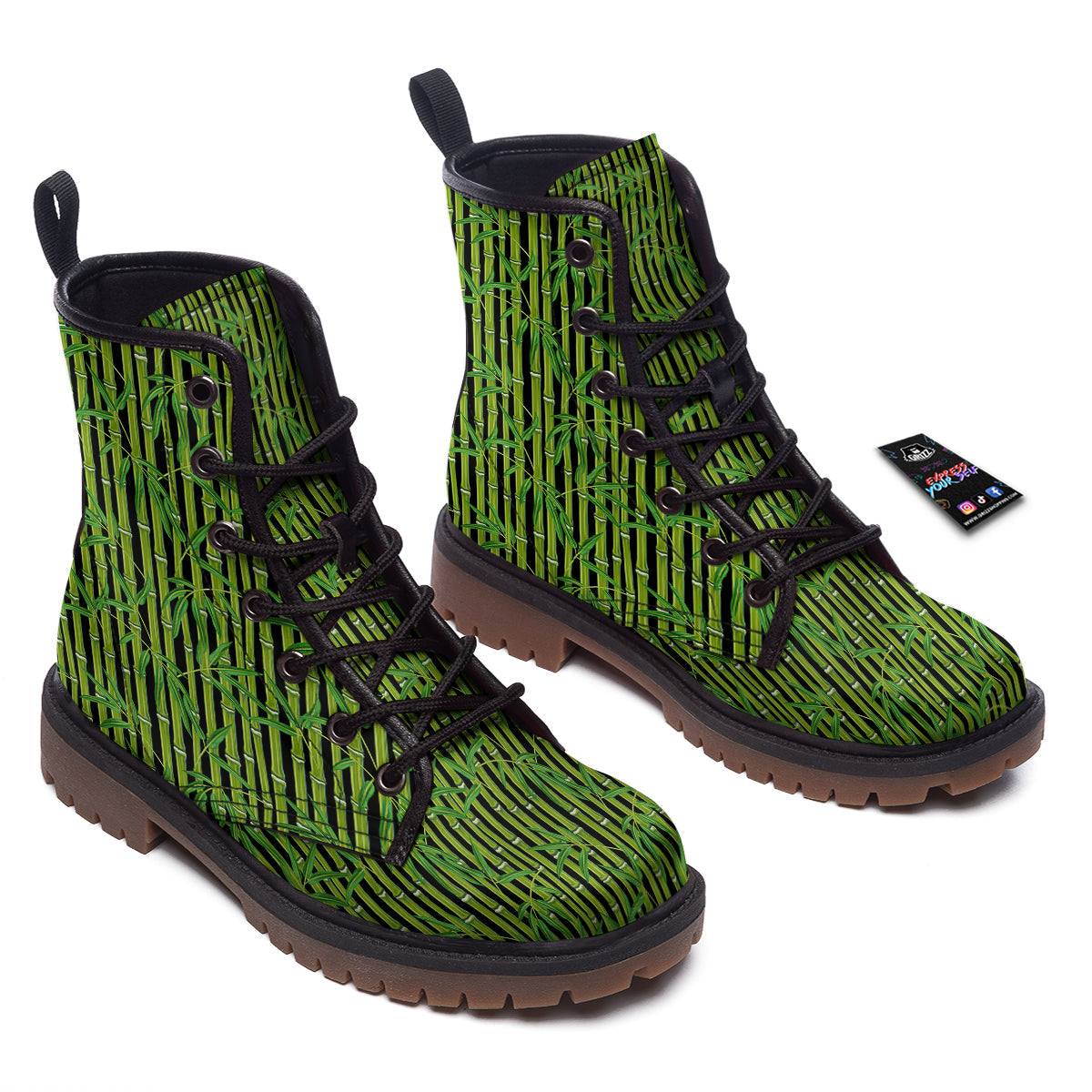 Green Bamboo And Leaves Print Pattern Work Boots-grizzshop
