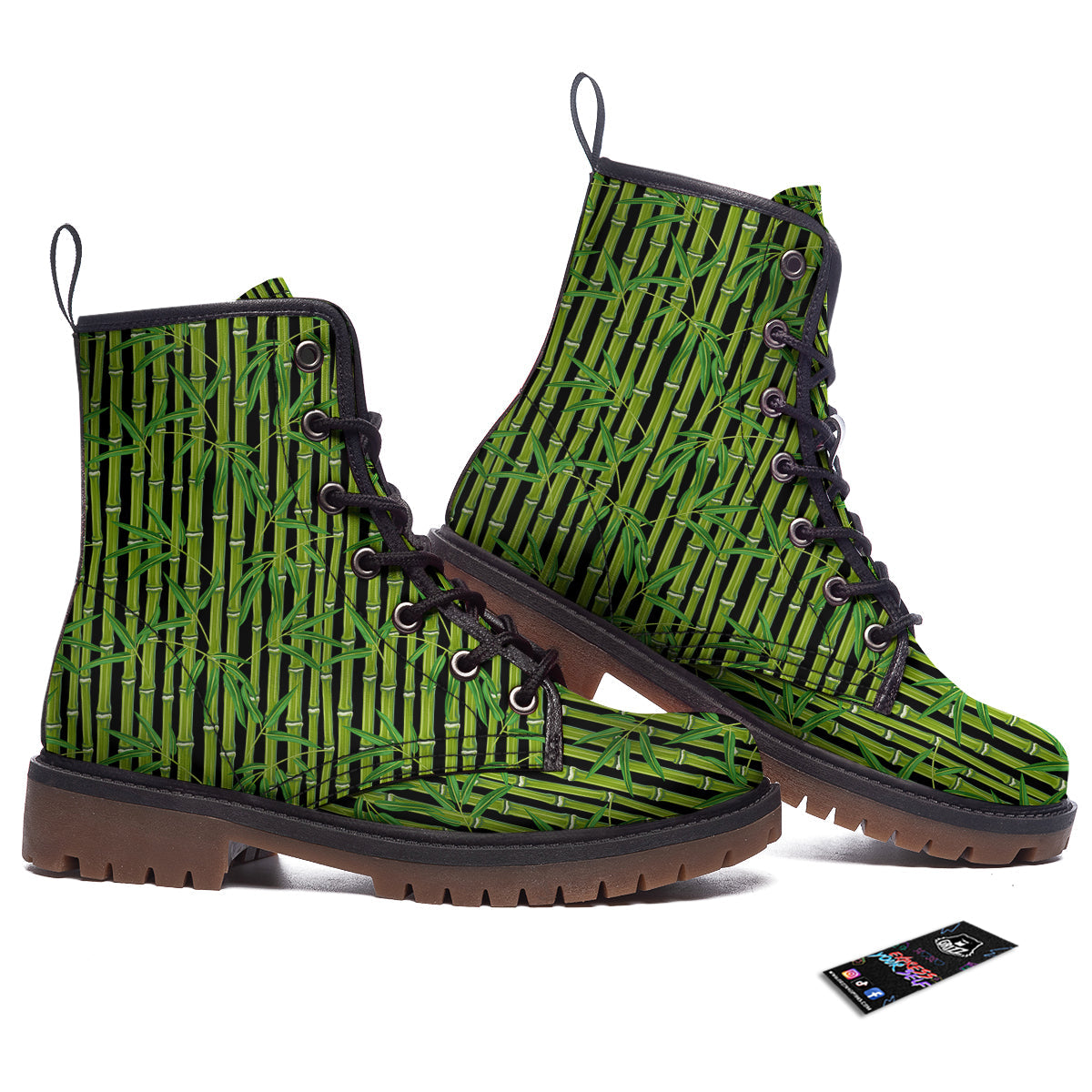 Green Bamboo And Leaves Print Pattern Work Boots-grizzshop