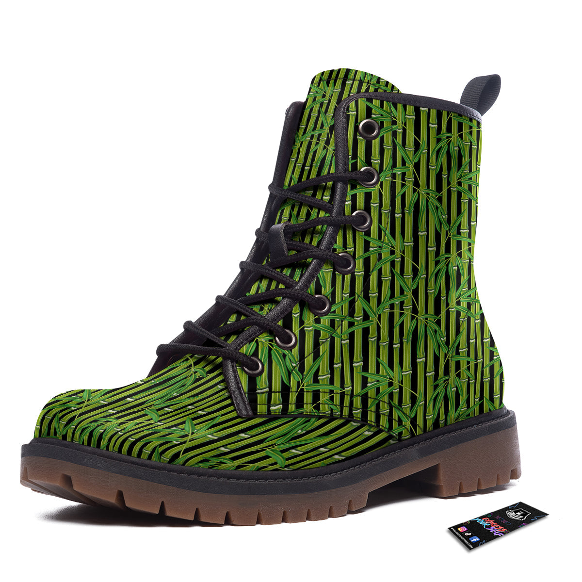 Green Bamboo And Leaves Print Pattern Work Boots-grizzshop