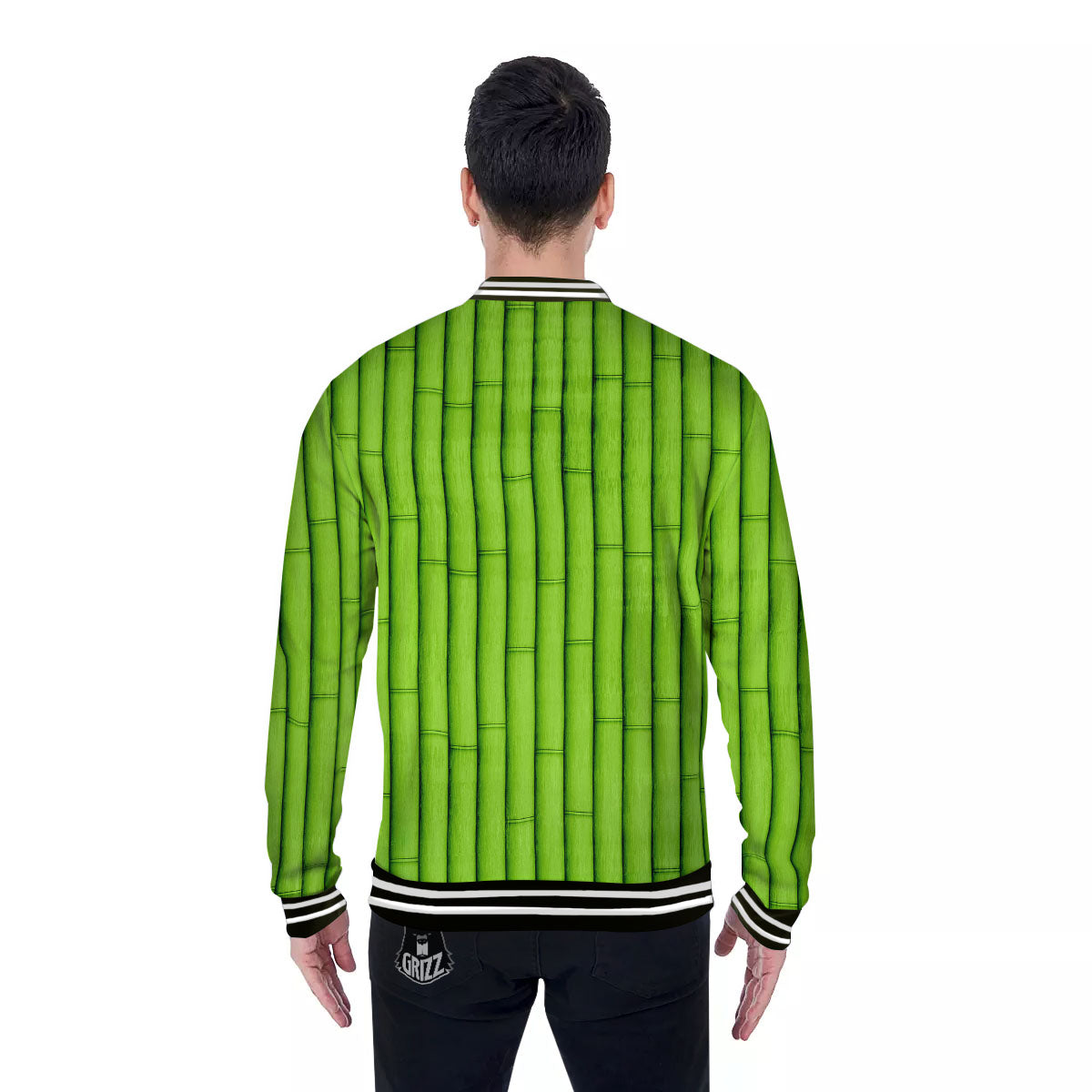 Green Bamboo Print Baseball Jacket-grizzshop