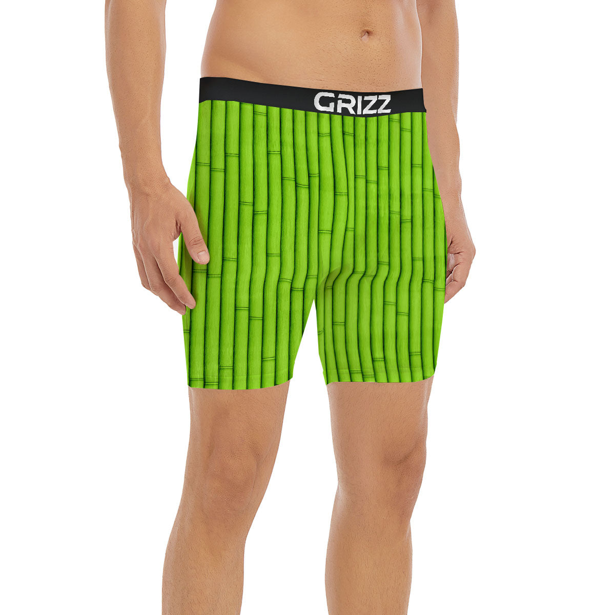 Green Bamboo Print Boxer Briefs-grizzshop