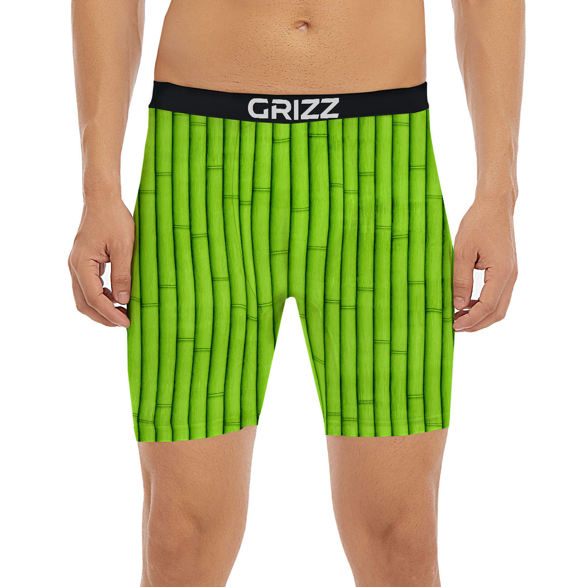 Green Bamboo Print Boxer Briefs-grizzshop