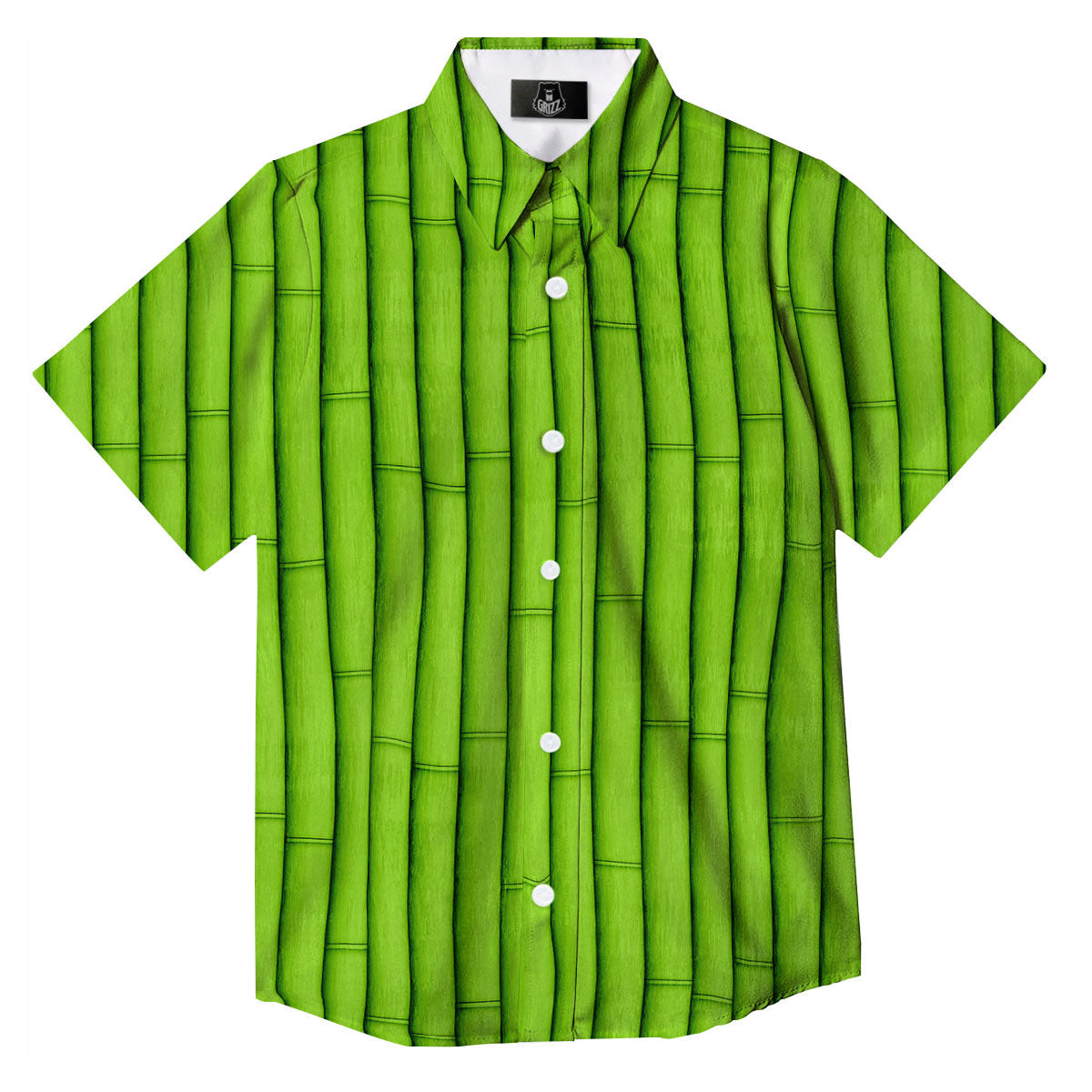 Green Bamboo Print Button Up Shirt-grizzshop