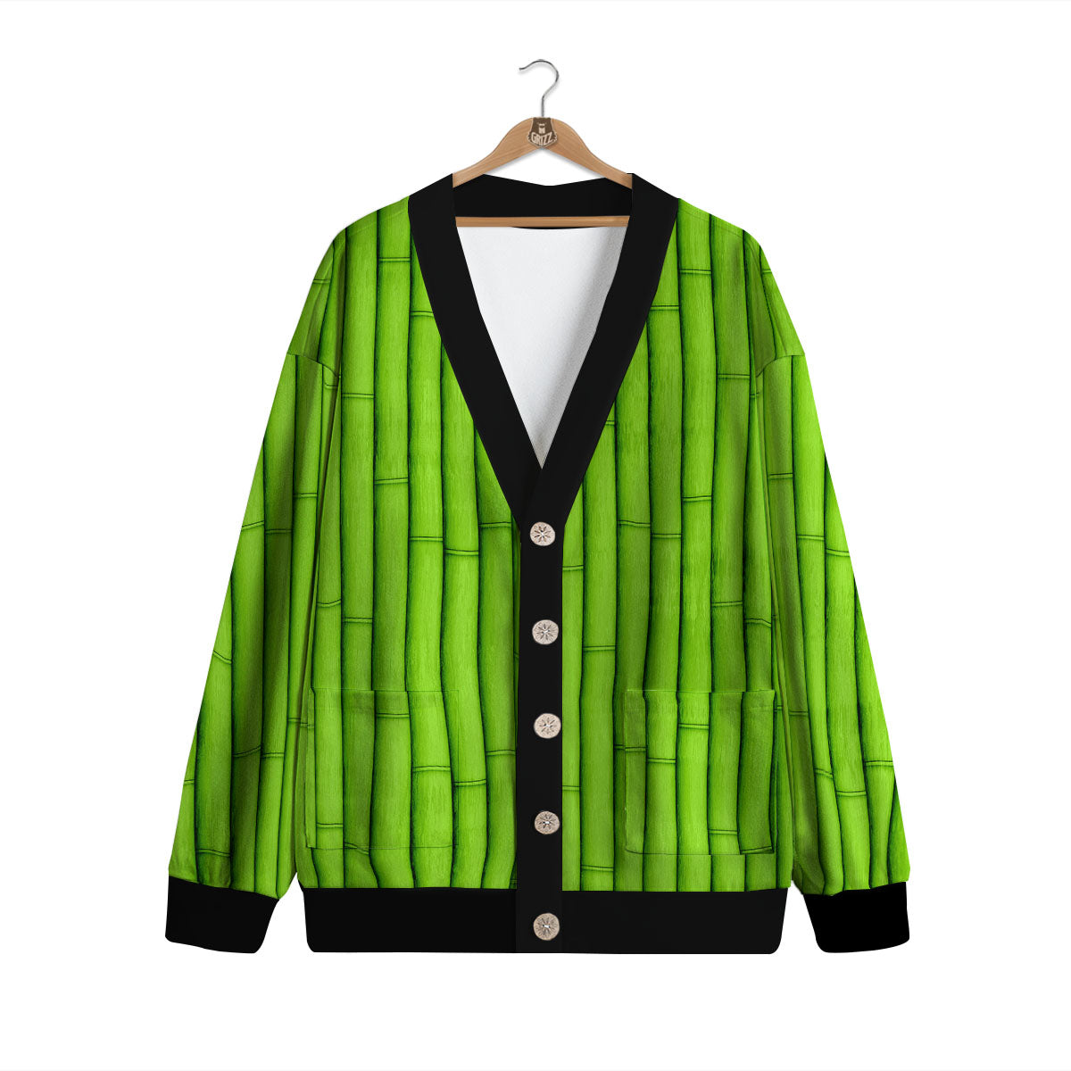 Green Bamboo Print Cardigan-grizzshop