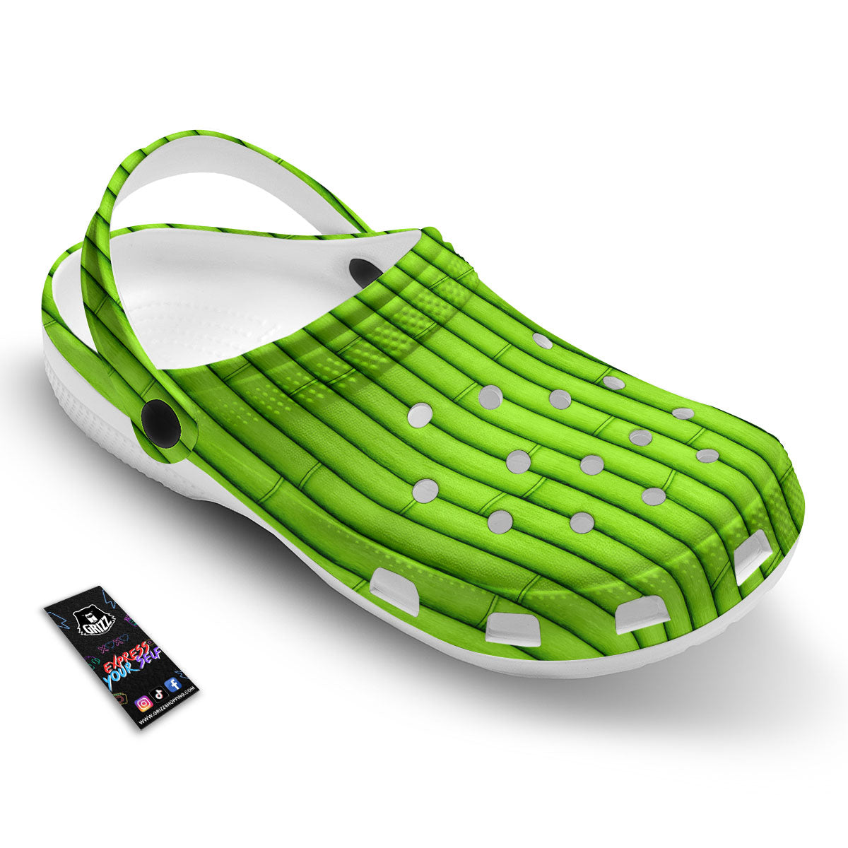 Green Bamboo Print Clog-grizzshop