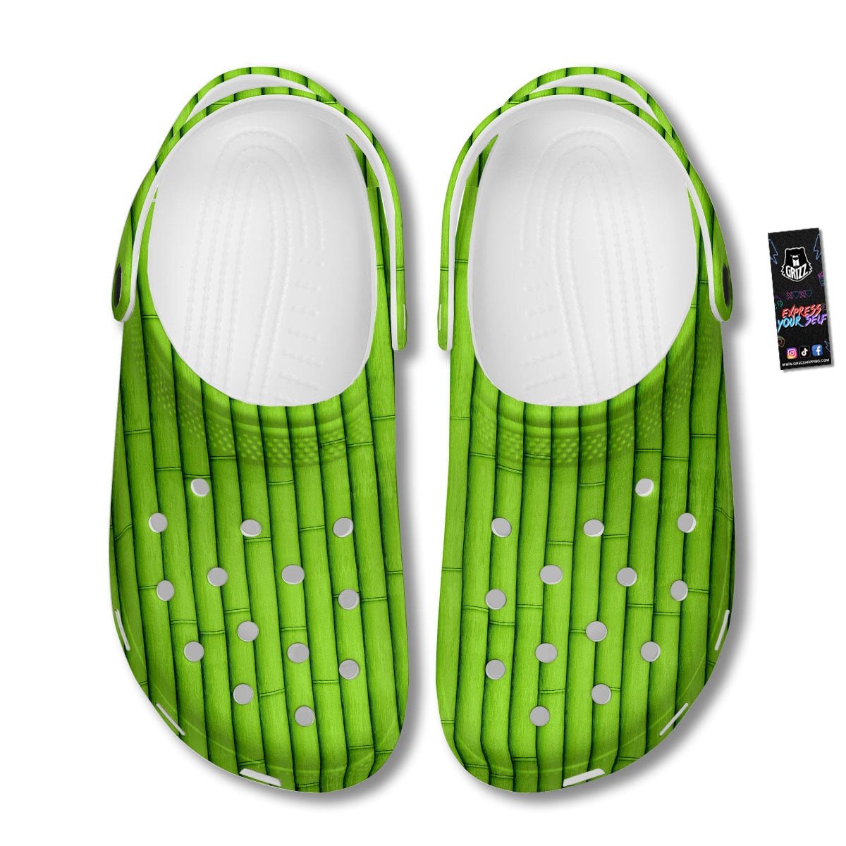 Green Bamboo Print Clog-grizzshop