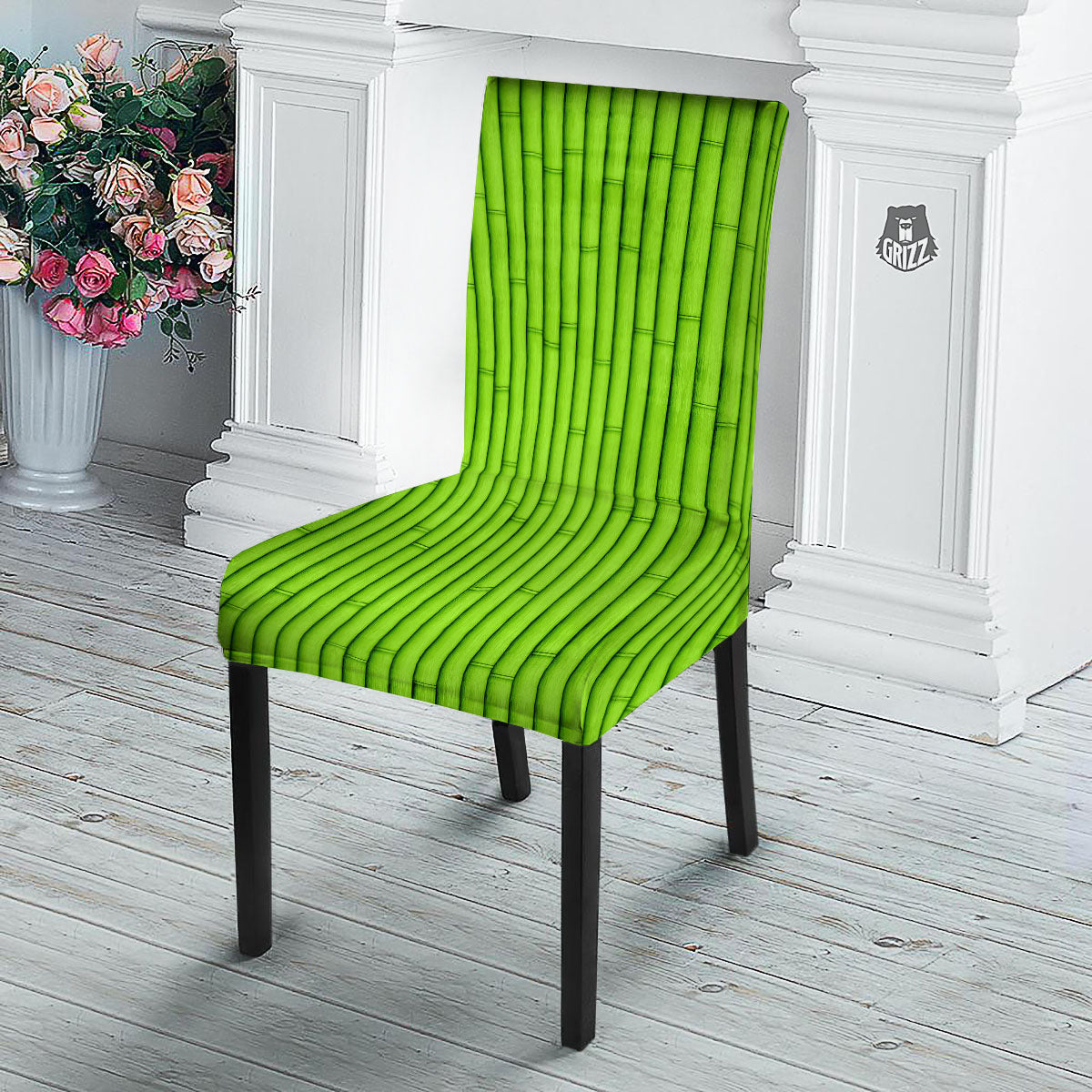Green Bamboo Print Dining Chair Slipcover-grizzshop