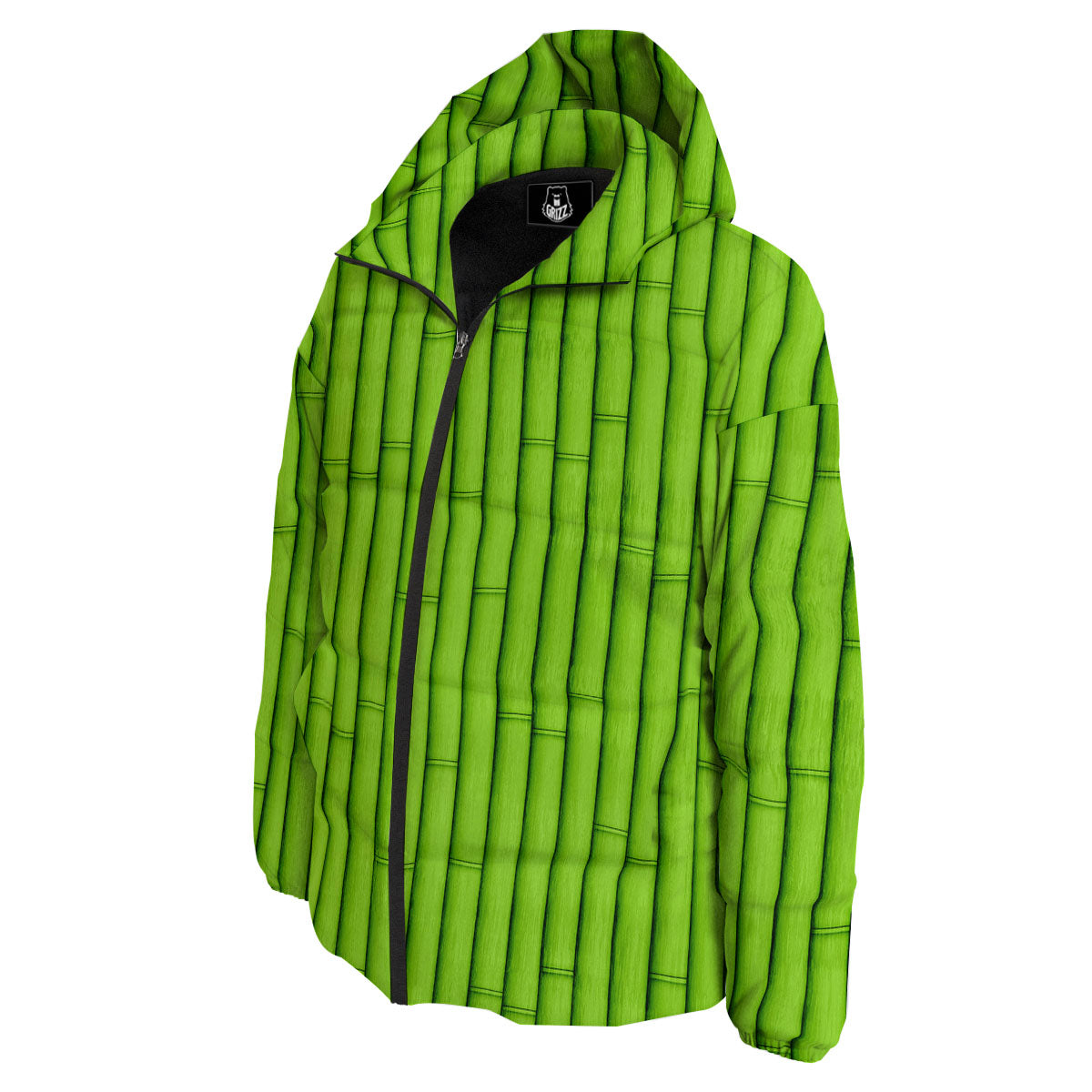 Green Bamboo Print Down Jacket-grizzshop