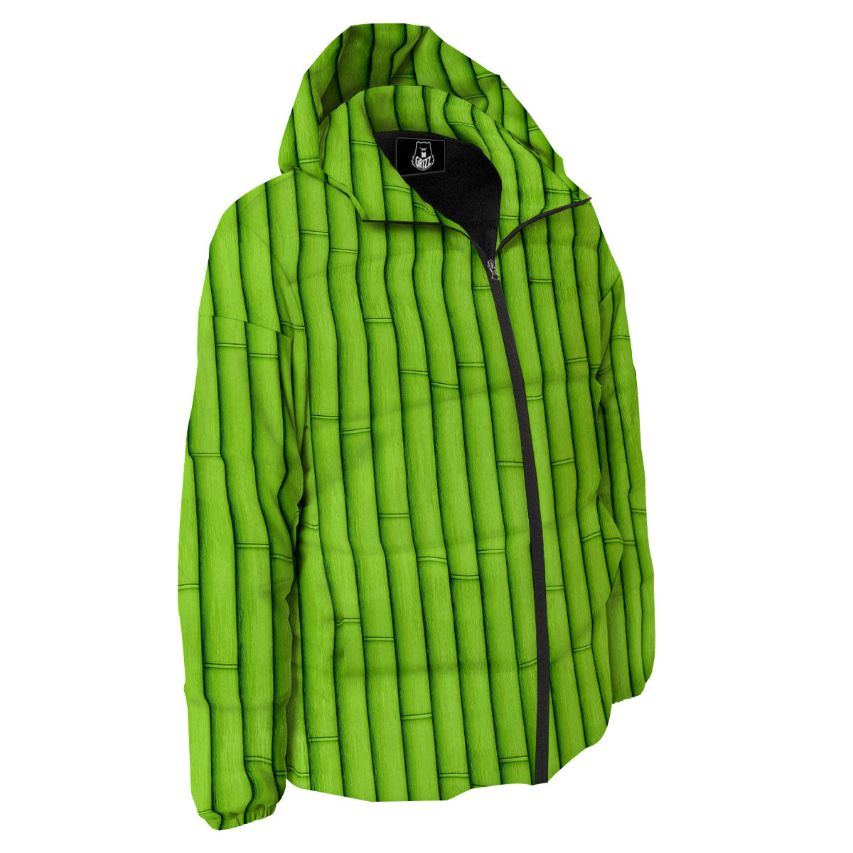 Green Bamboo Print Down Jacket-grizzshop
