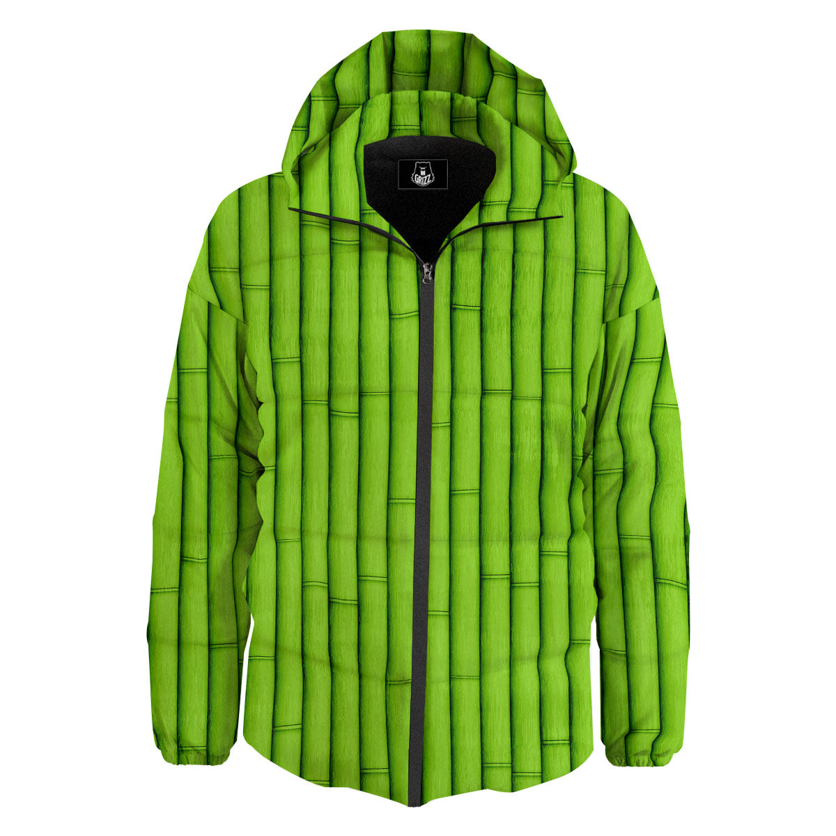 Green Bamboo Print Down Jacket-grizzshop
