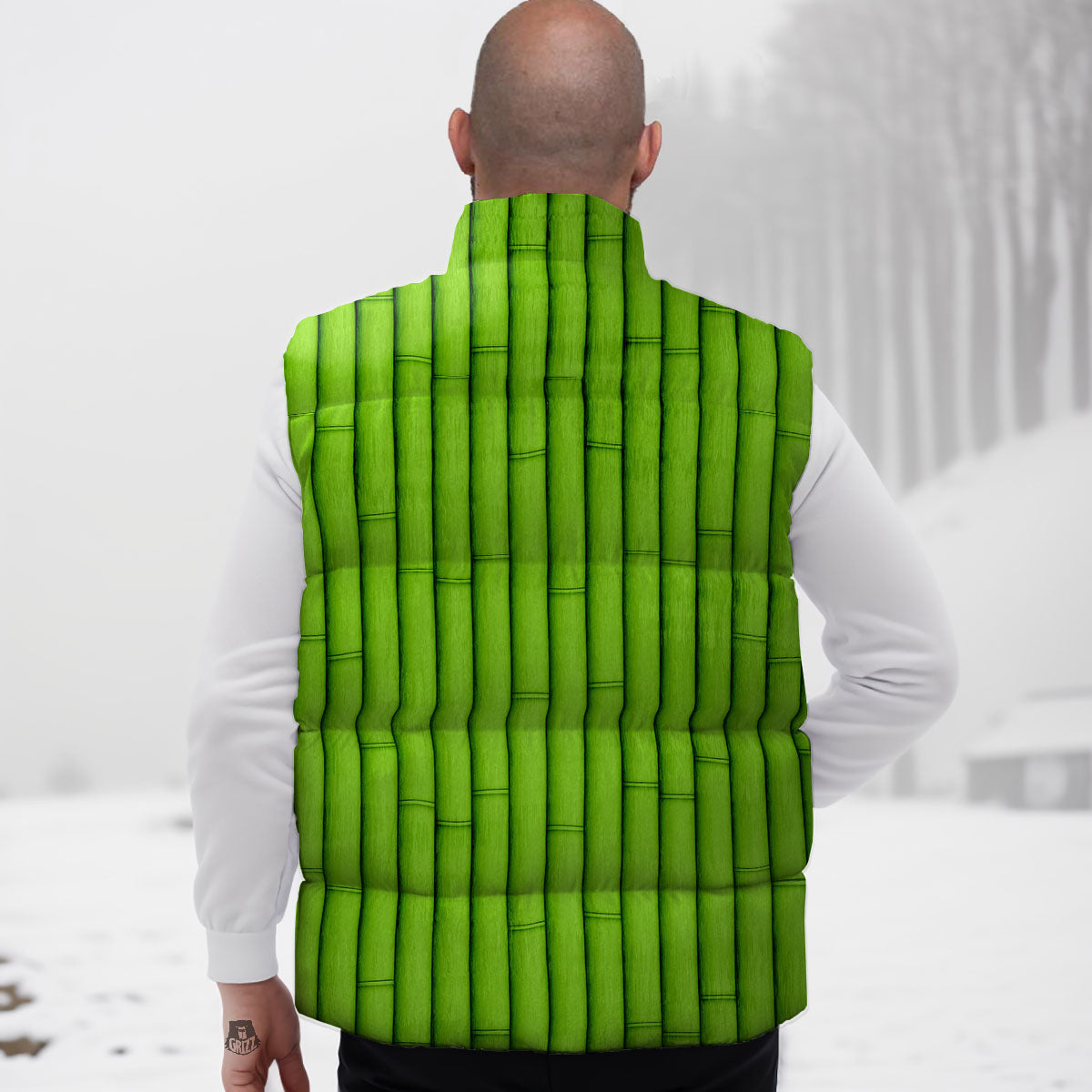 Green Bamboo Print Down Vest