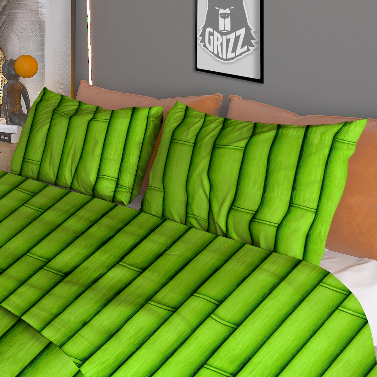 Green Bamboo Print Duvet Cover Bedding Set