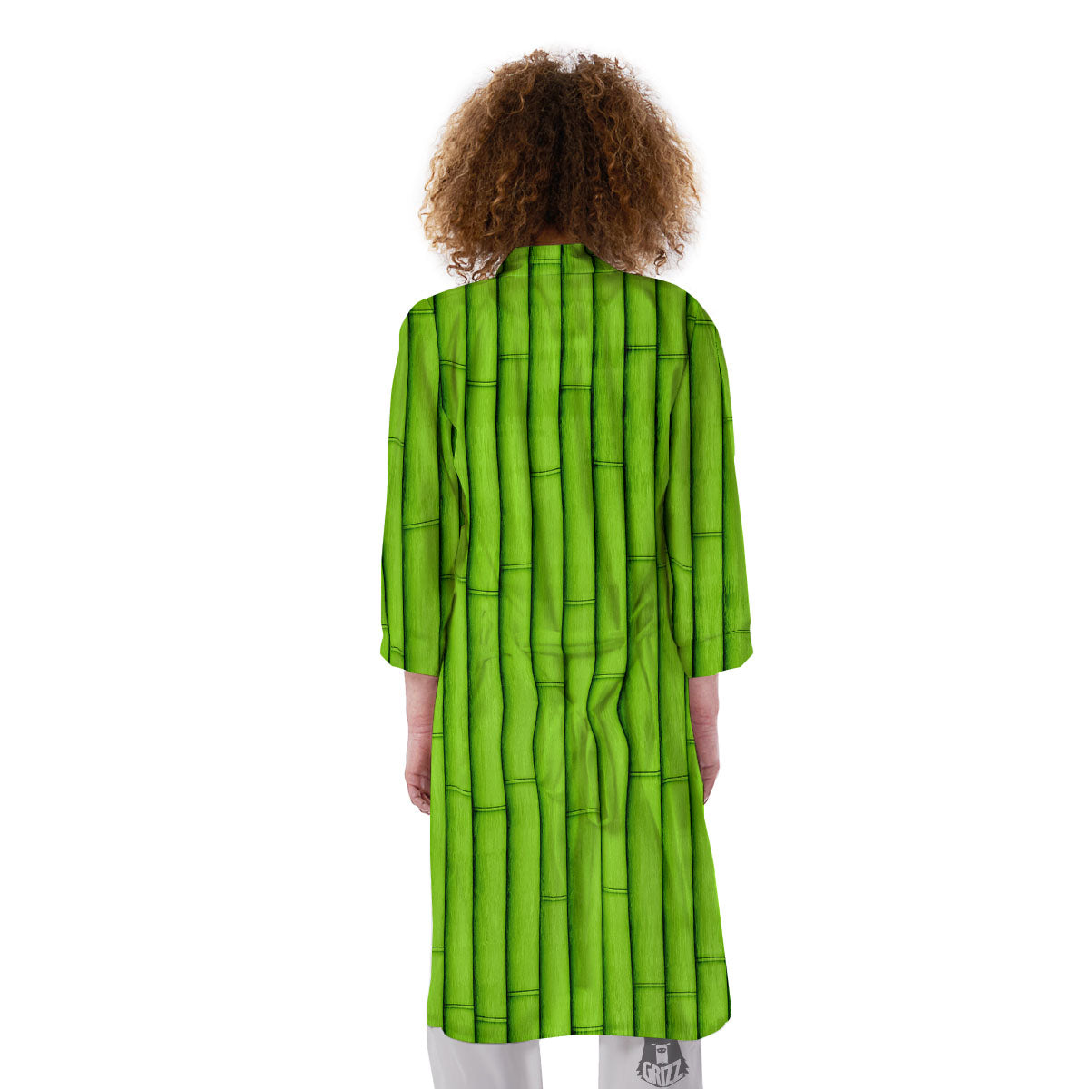 Green Bamboo Print Kimono-grizzshop