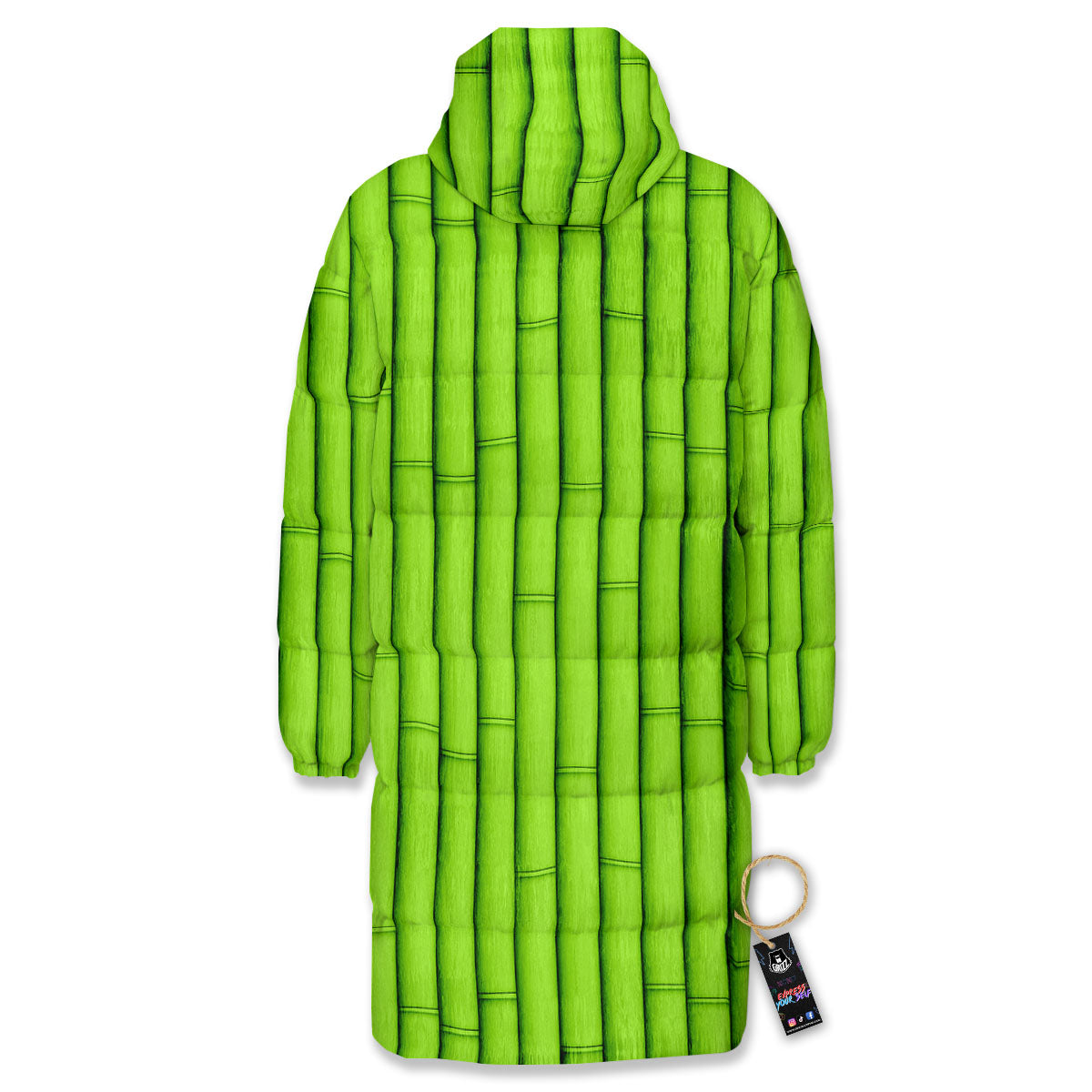 Green Bamboo Print Long Down Jacket-grizzshop