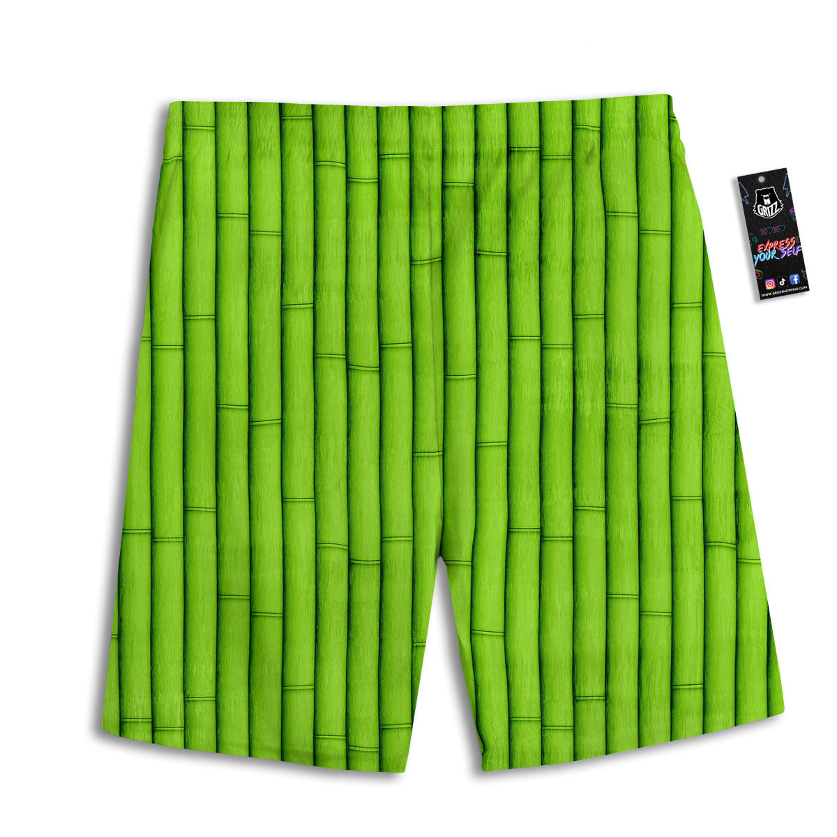Green Bamboo Print Men's Athletic Shorts