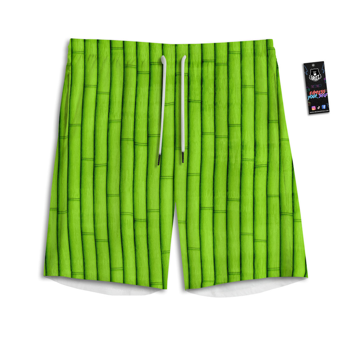 Green Bamboo Print Men's Athletic Shorts