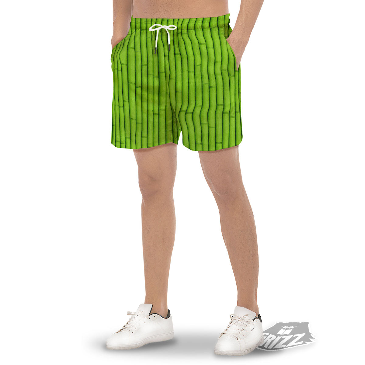 Green Bamboo Print Men's Gym Shorts-grizzshop