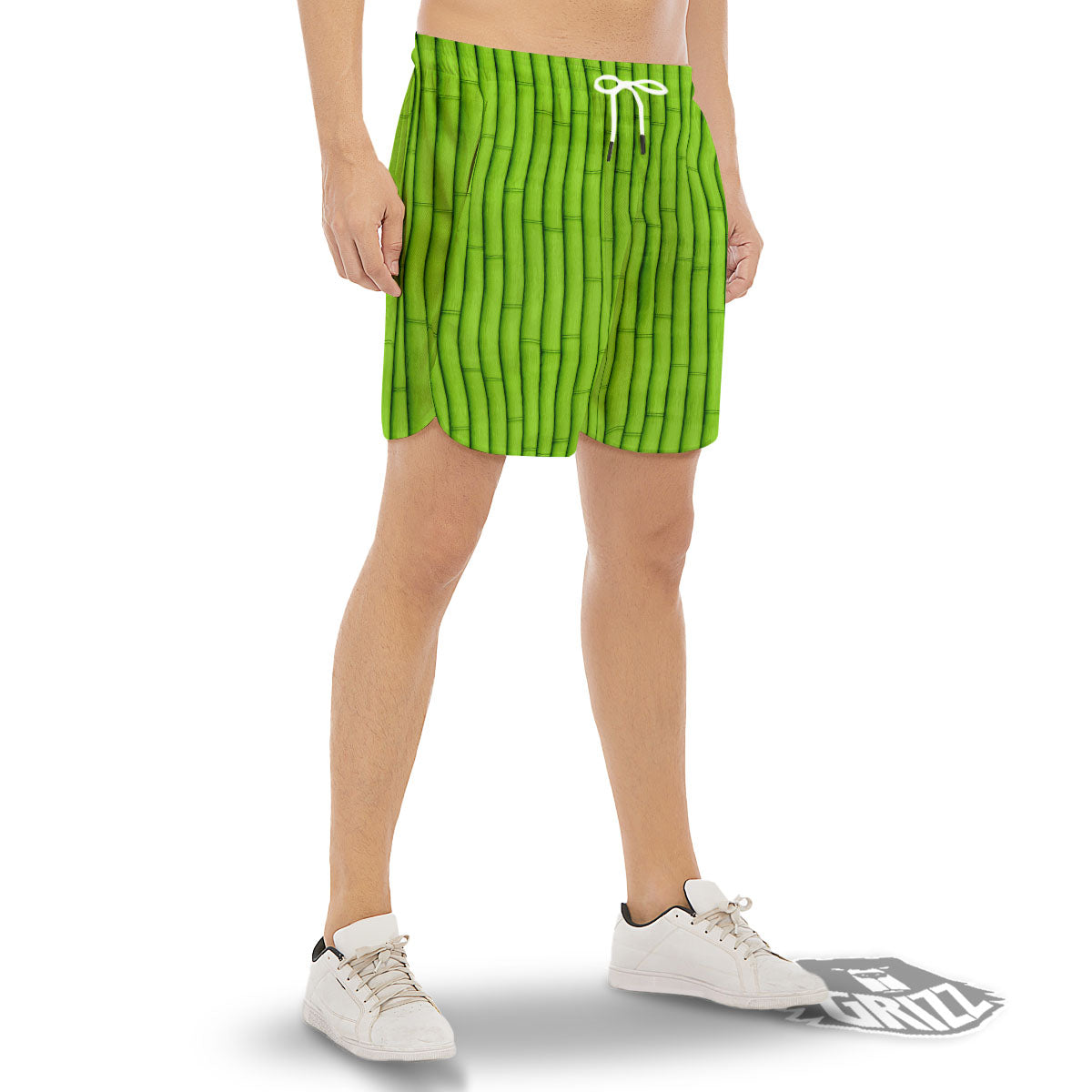 Green Bamboo Print Men's Gym Shorts-grizzshop