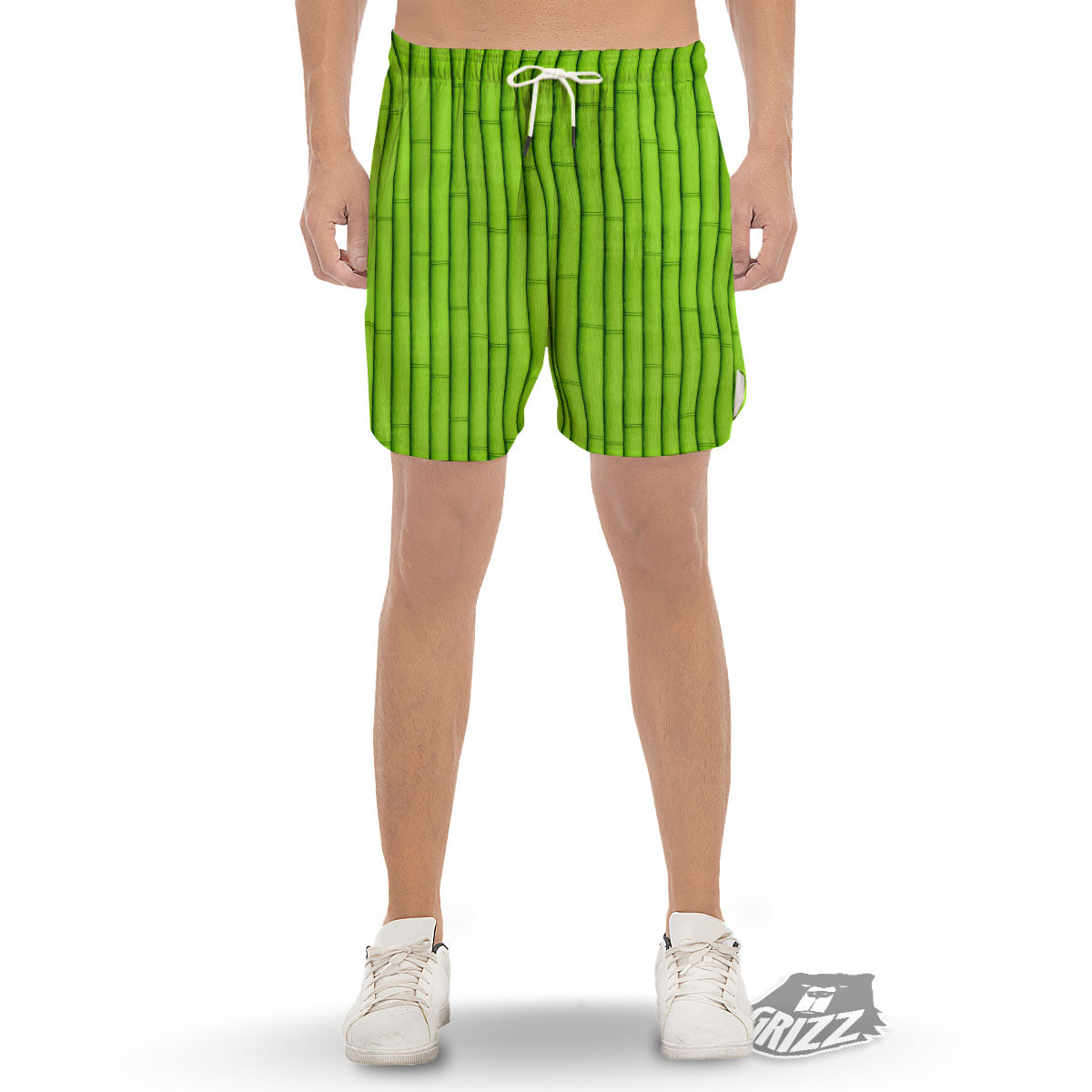 Green Bamboo Print Men's Gym Shorts-grizzshop