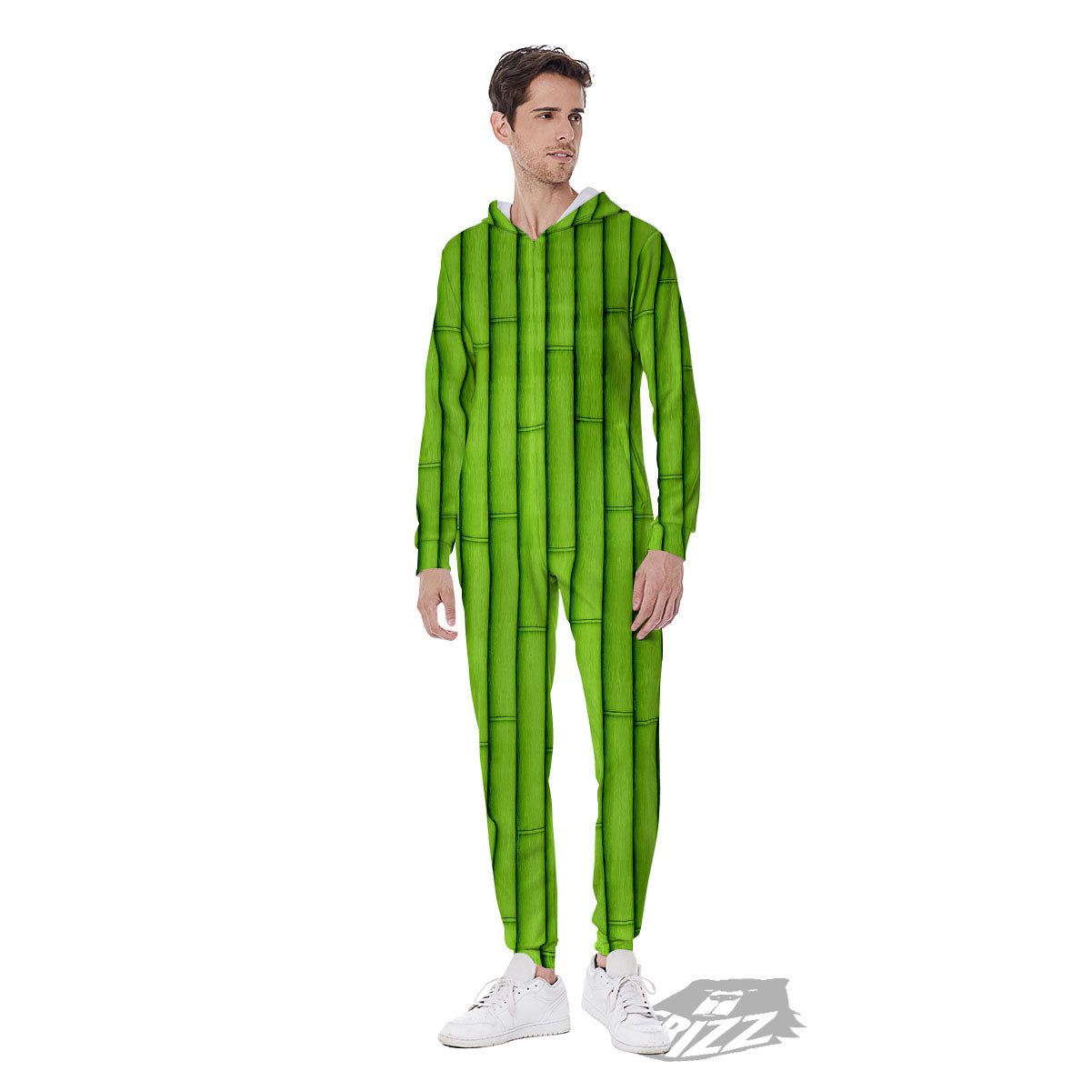 Green Bamboo Print Men's Jumpsuit-grizzshop