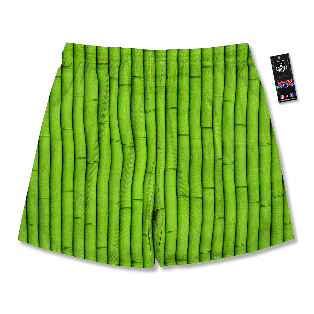 Green Bamboo Print Men's Running Shorts-grizzshop