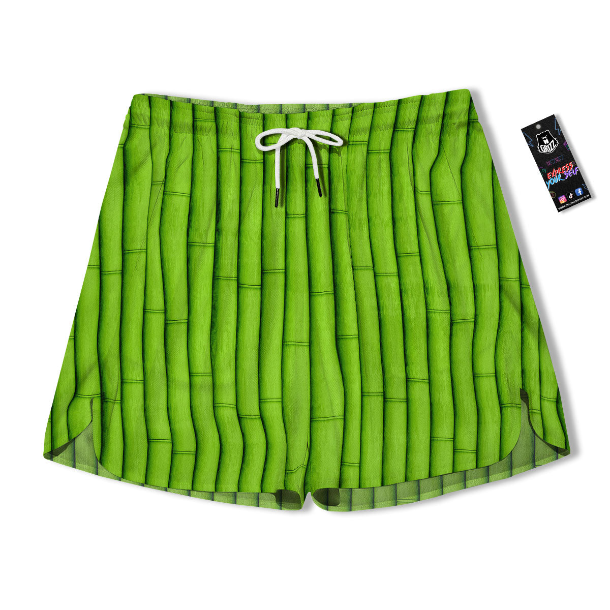 Green Bamboo Print Men's Running Shorts-grizzshop