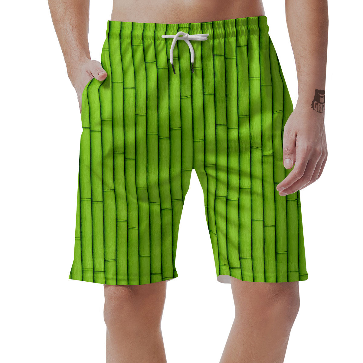 Green Bamboo Print Men's Shorts-grizzshop