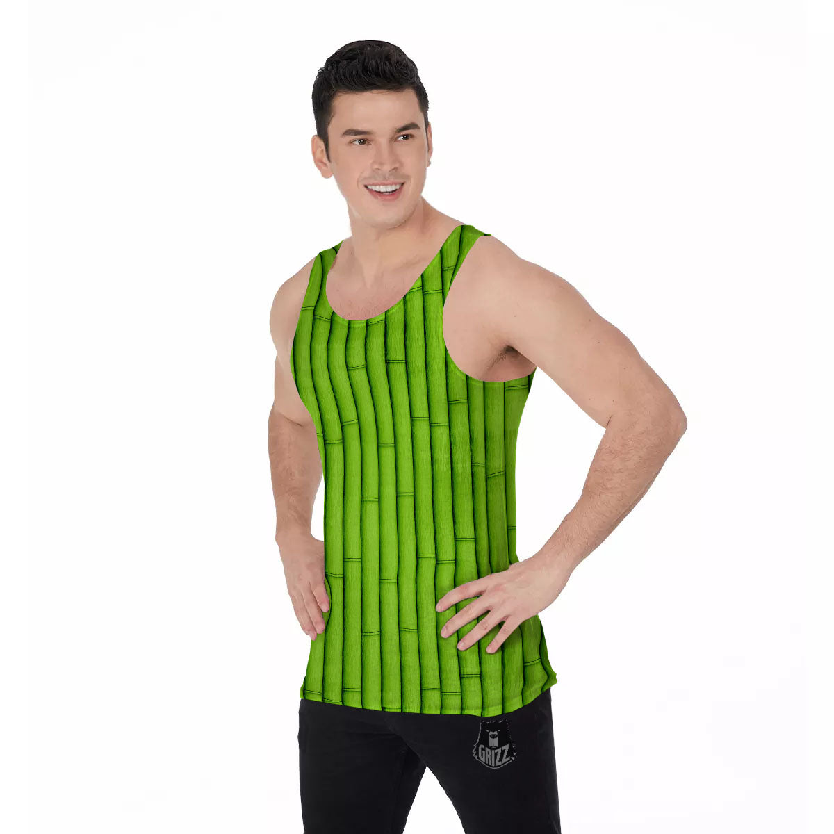 Green Bamboo Print Men's Tank Top-grizzshop