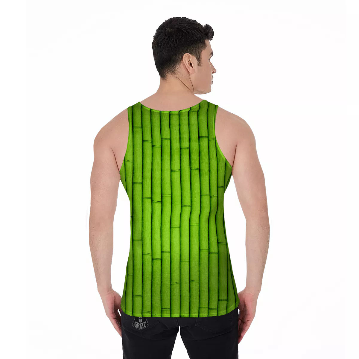 Green Bamboo Print Men's Tank Top-grizzshop