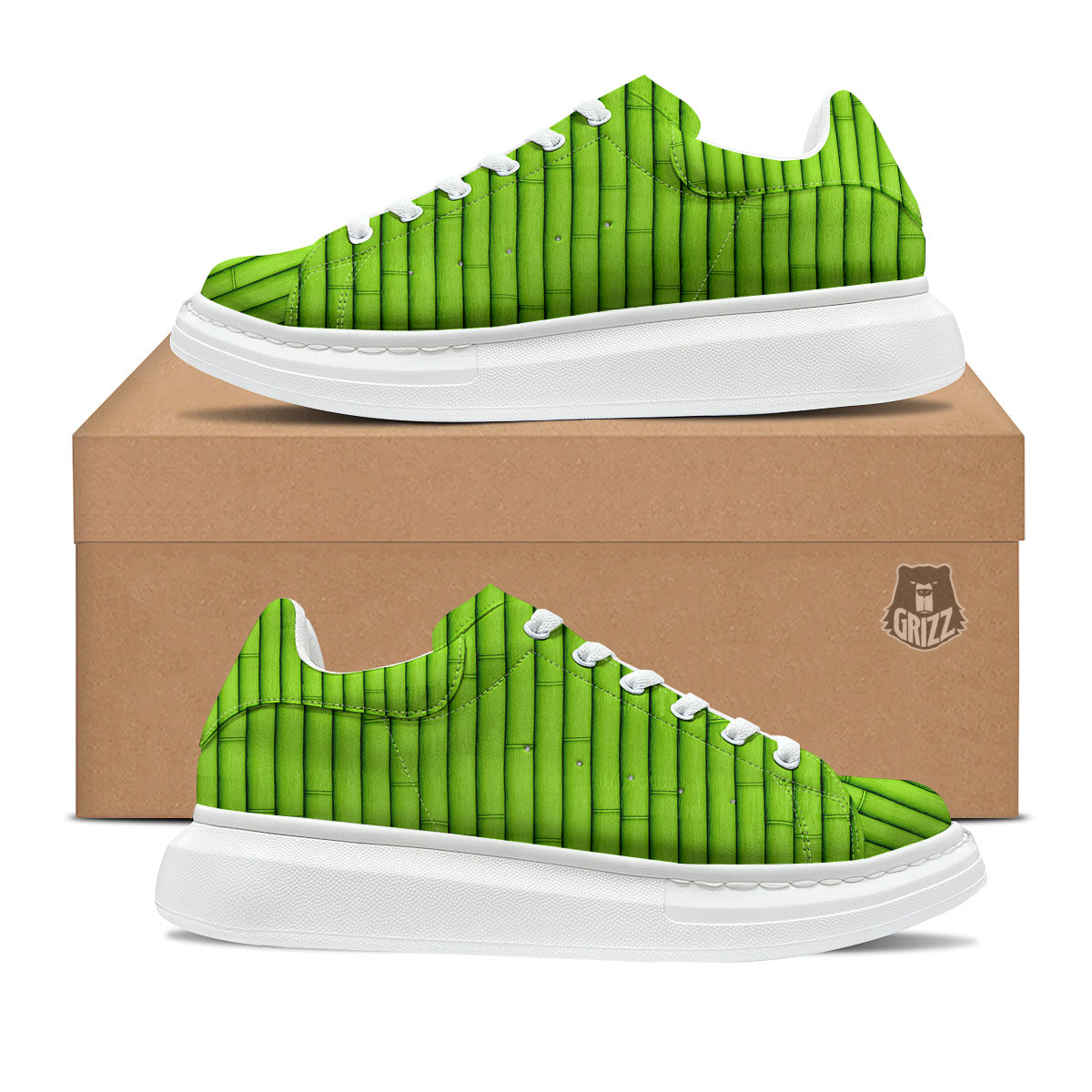 Green Bamboo Print Platform Shoes-grizzshop