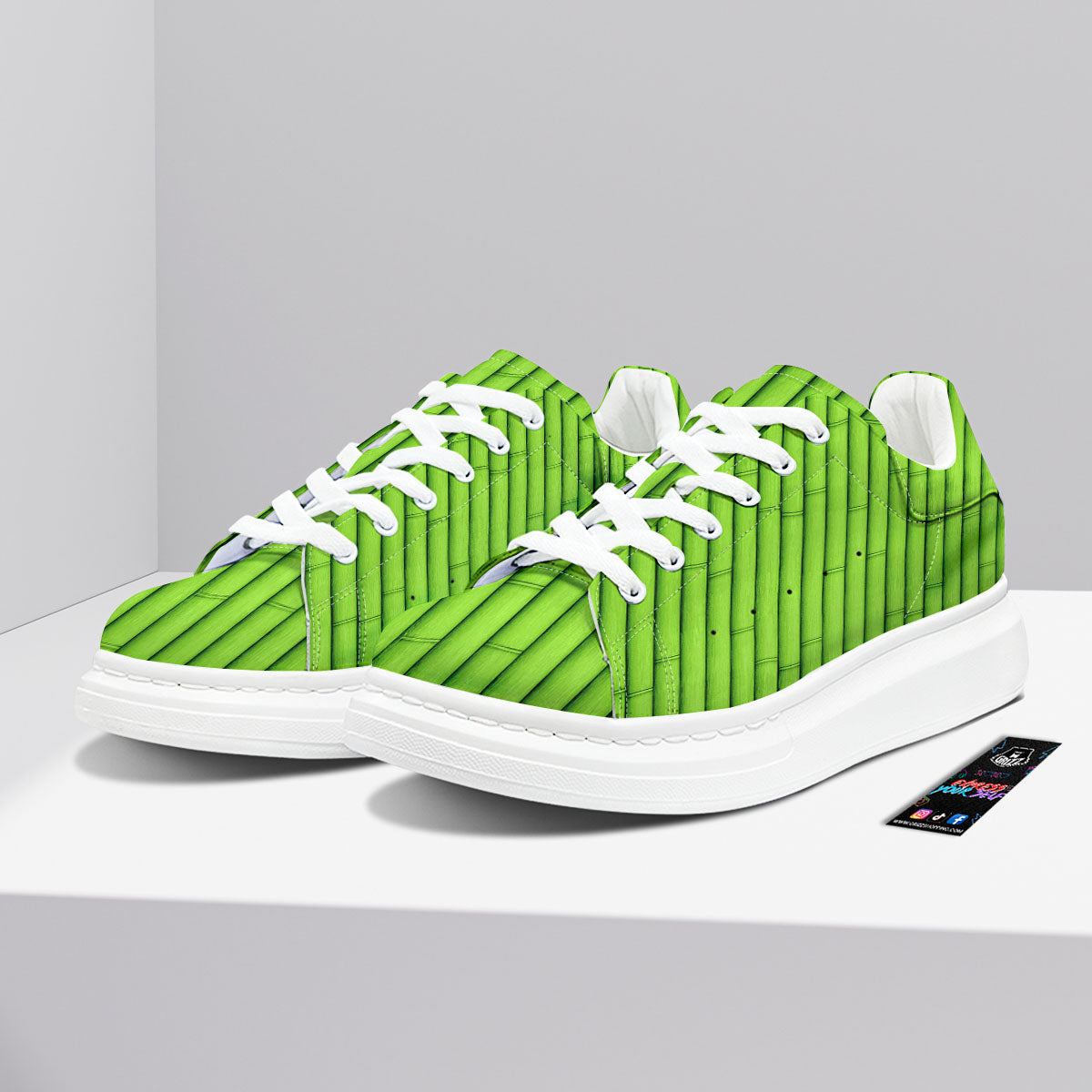 Green Bamboo Print Platform Shoes-grizzshop
