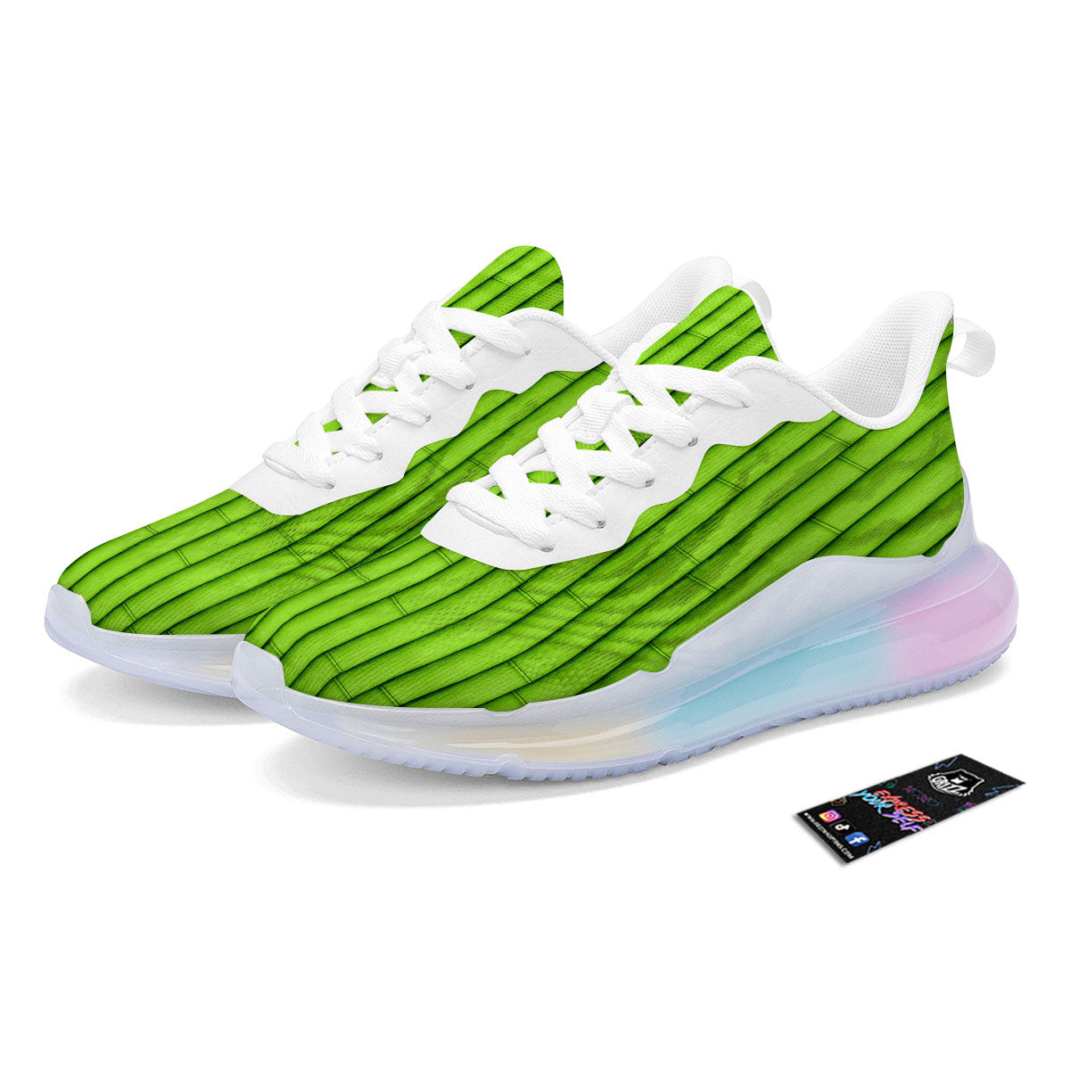 Green Bamboo Print Running Sneakers-grizzshop