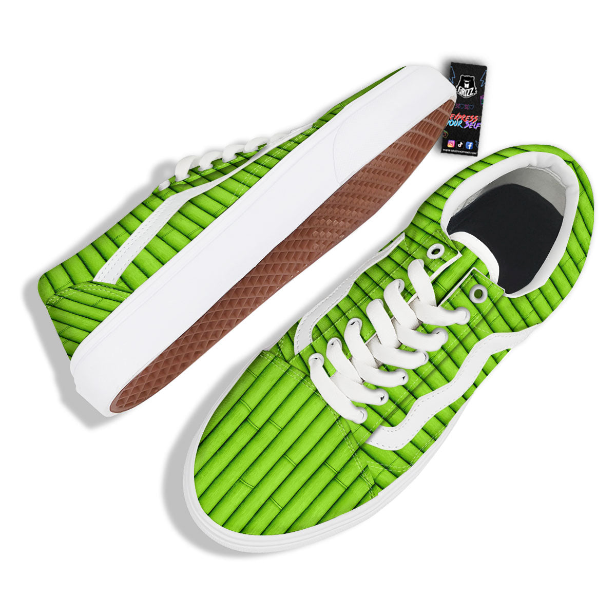 Green Bamboo Print Skate Shoes-grizzshop