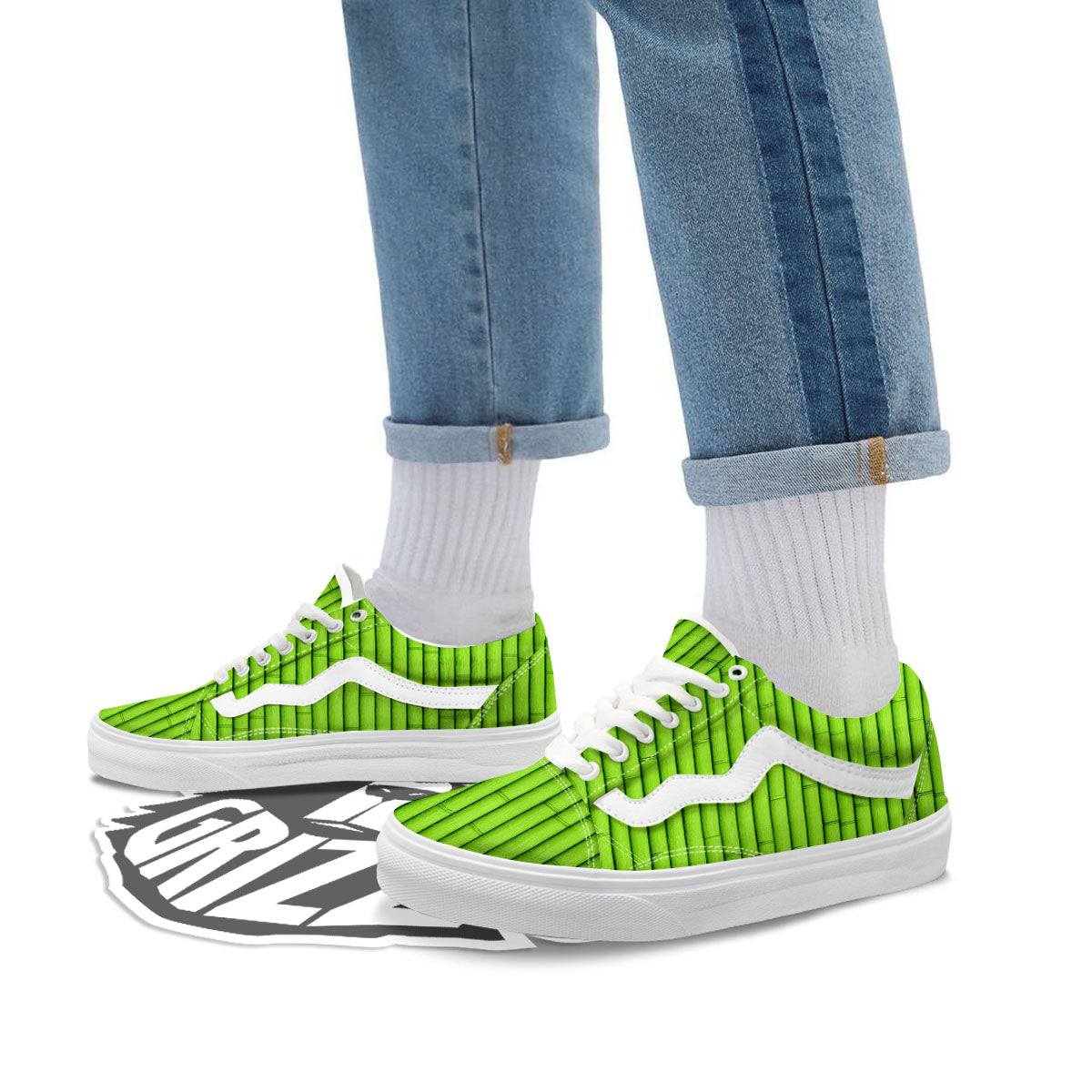 Green Bamboo Print Skate Shoes-grizzshop