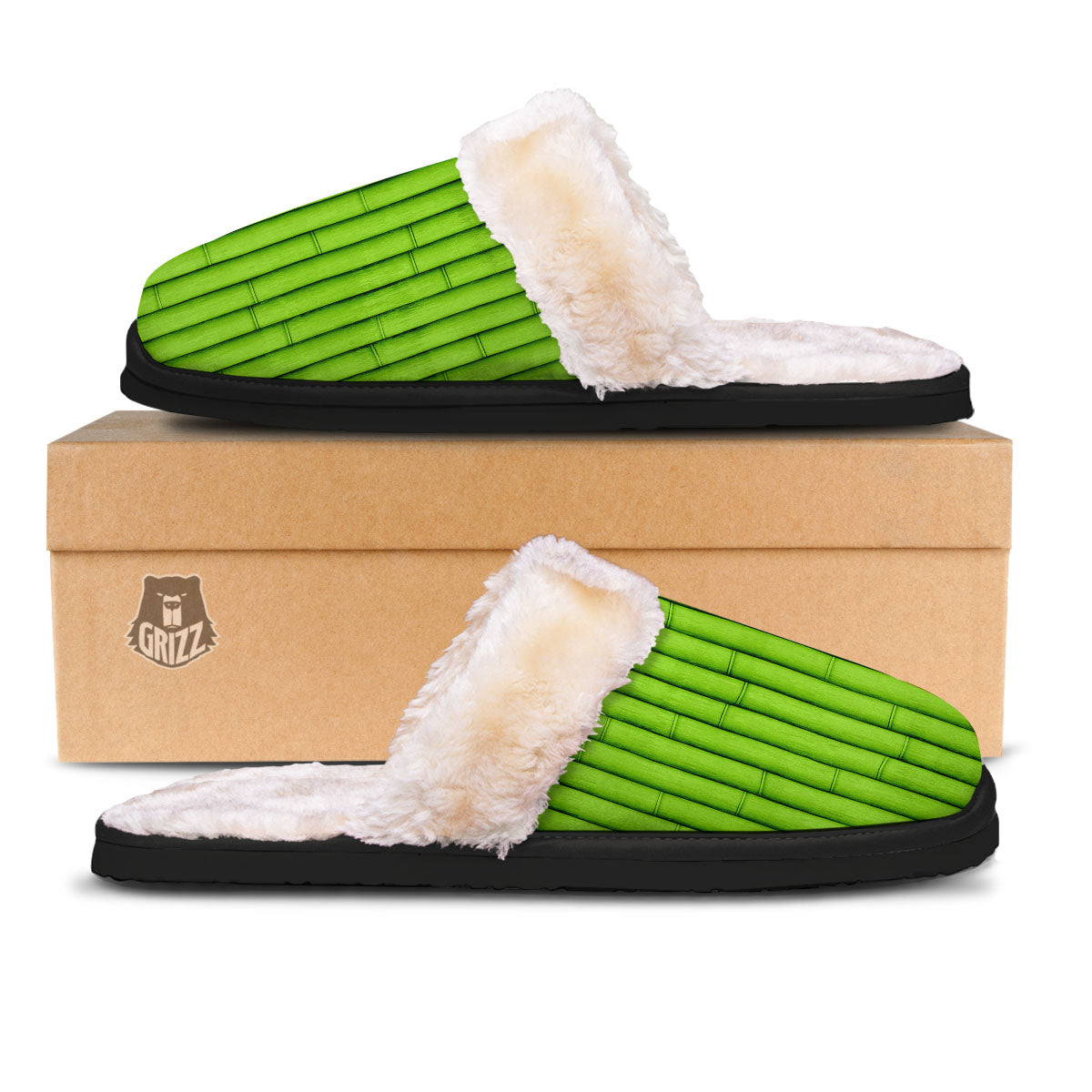 Green Bamboo Print Slippers-grizzshop