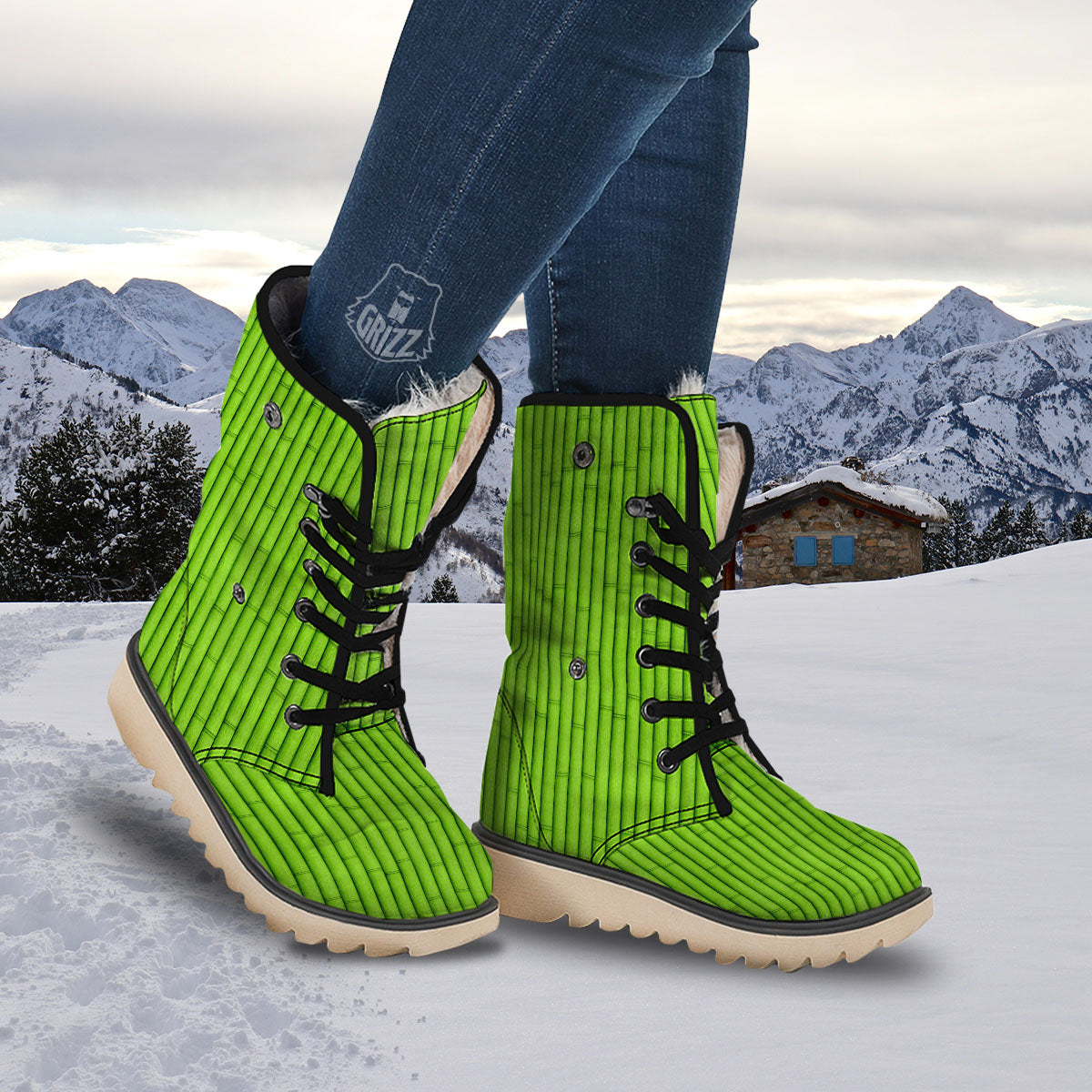 Green Bamboo Print Snow Boots-grizzshop